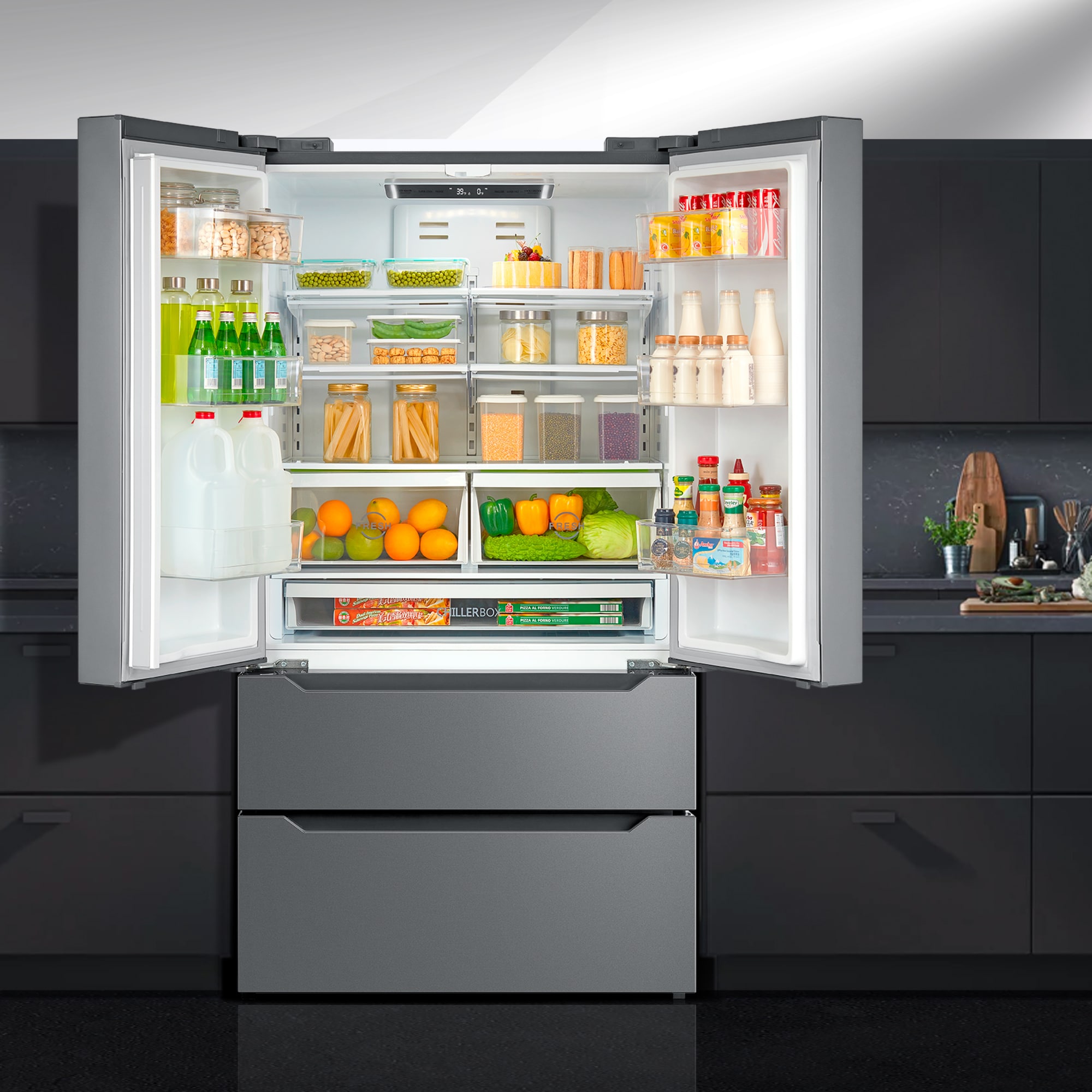 Refrigerador Francés de 4 Puertas con Dispensador de Hielo y Hielera de Acero Inoxidable COS-FDR225RHSS de 22.5 pies cúbicos de Profundidad de Mostrador (Certificado ENERGY STAR)