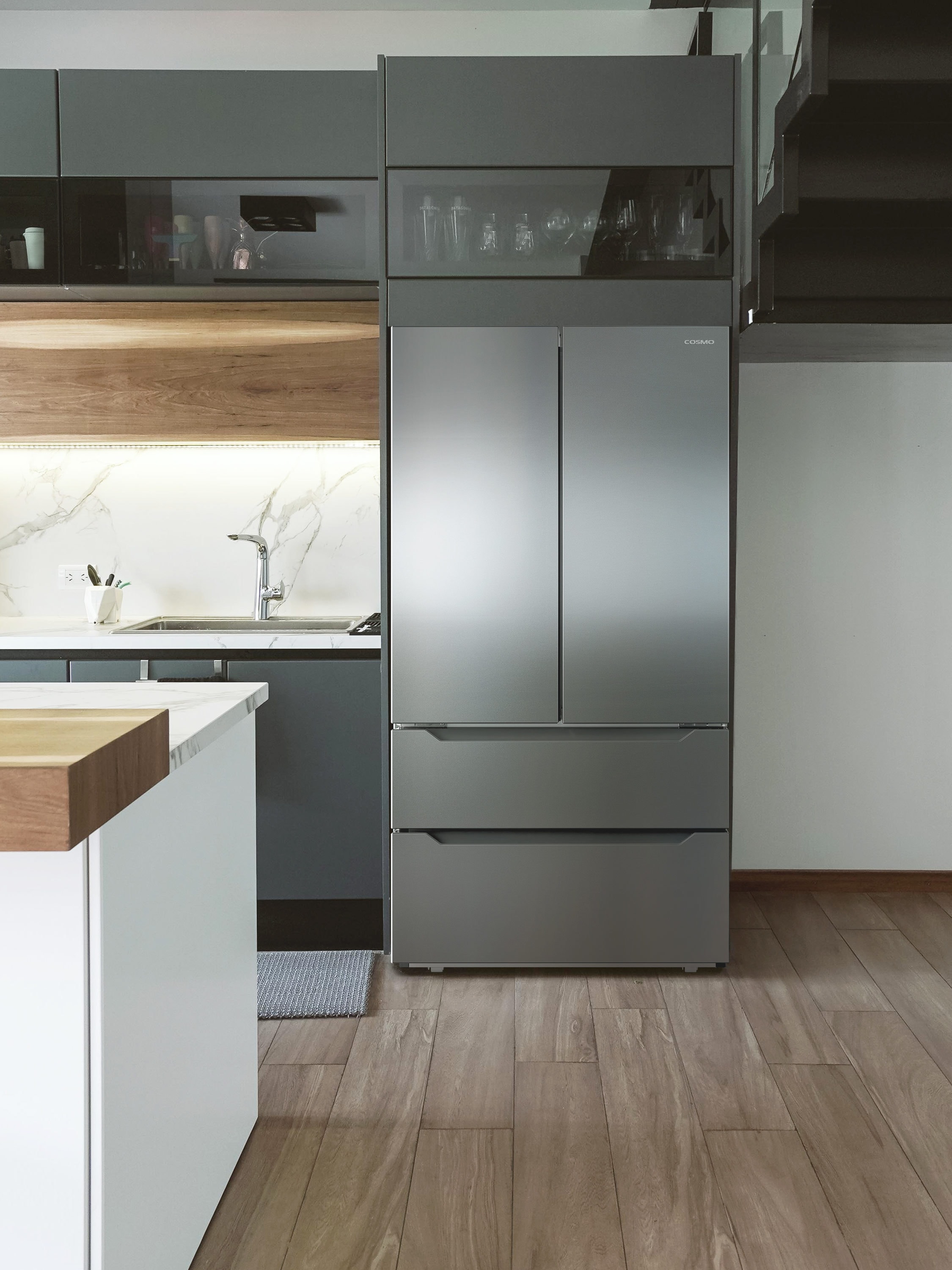 Refrigerador Francés de 4 Puertas con Dispensador de Hielo y Hielera de Acero Inoxidable COS-FDR225RHSS de 22.5 pies cúbicos de Profundidad de Mostrador (Certificado ENERGY STAR)