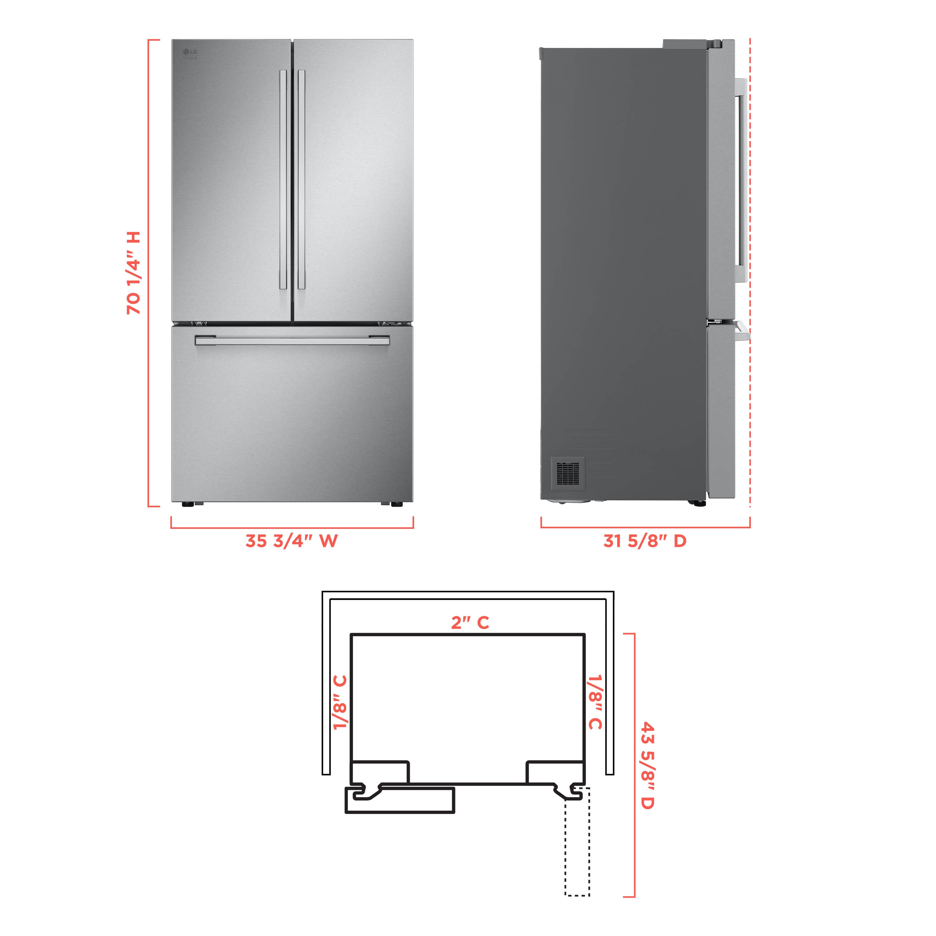 Refrigerador de Puertas Francesas LG STUDIO Counter-Depth de 26.5 pies cúbicos con Fabricador de Hielo y Dispensador de Agua (Acero Inoxidable PrintProof) Compatible con Smart ENERGY STAR Certificado SRFB27S3