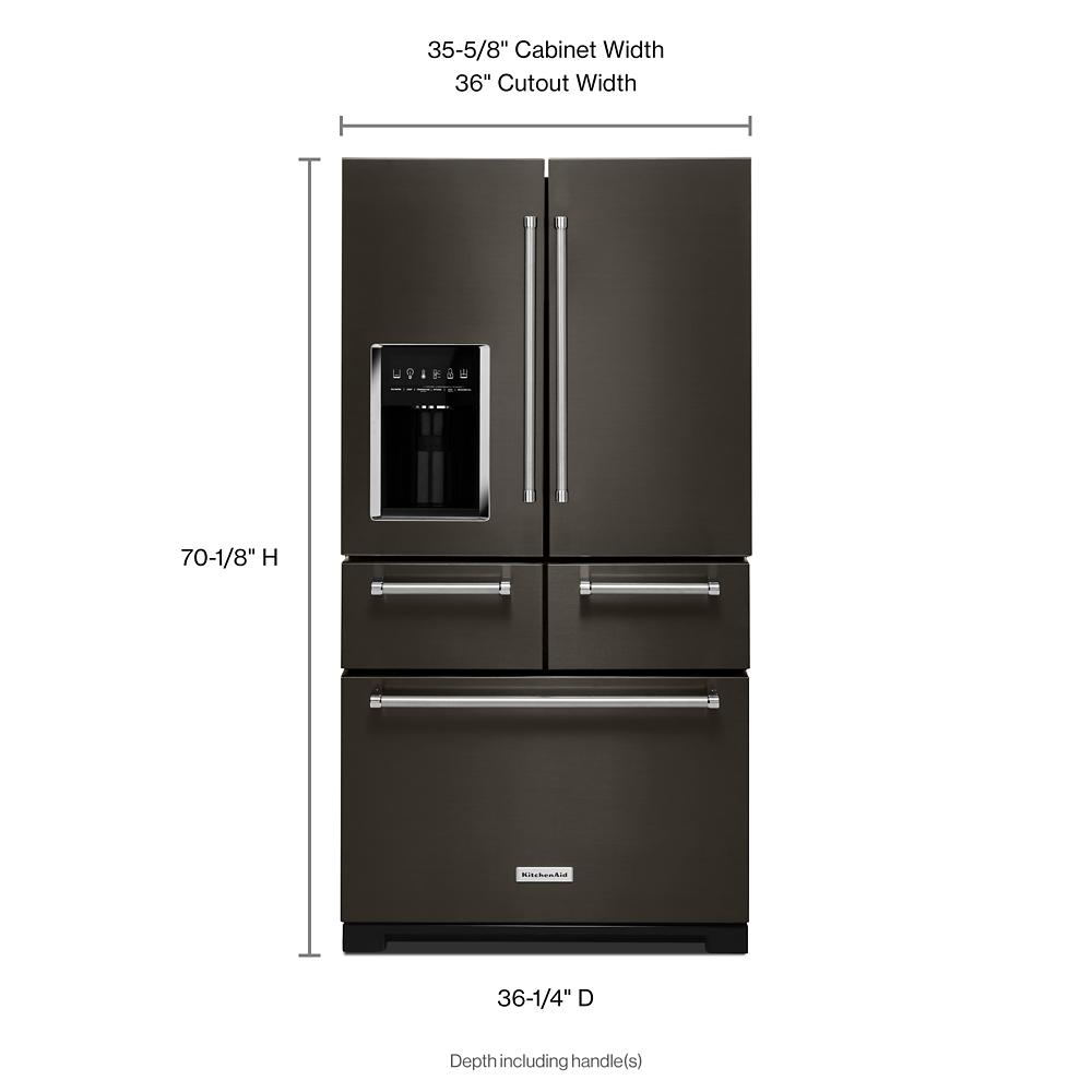 Refrigerador French Door de 5 puertas con dispensador de hielo y agua - Acero Inoxidable Negro con acabado PRINTSHIELD de 25.8 pies cúbicos de profundidad estándar de KitchenAid KRMF706EBS