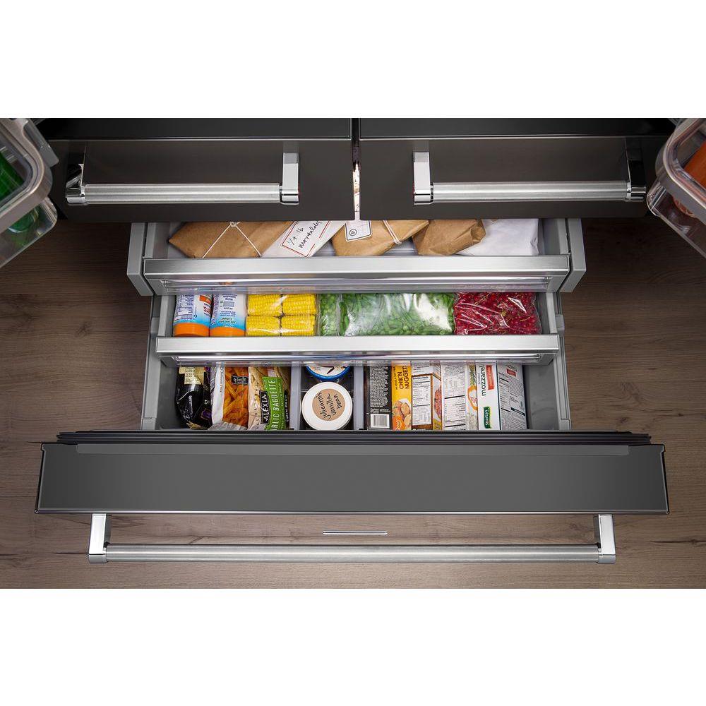 Refrigerador francés de 5 puertas con dispensador de hielo y agua (acero inoxidable) de profundidad estándar de 25.8 pies cúbicos de KitchenAid