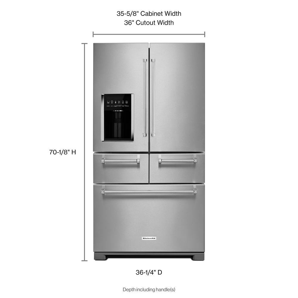 Refrigerador francés de 5 puertas con dispensador de hielo y agua (acero inoxidable) de profundidad estándar de 25.8 pies cúbicos de KitchenAid