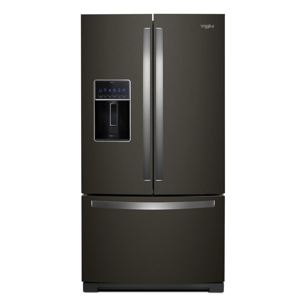 Refrigerador Francés de Puertas Dobles de 3 Puertas de 26.8 pies cúbicos de Profundidad Estándar con Fabricador de Hielo y Dispensador de Agua y Hielo (Acero Inoxidable Negro Resiste Huellas Dactilares) con Certificación ENERGY STAR WRF757SDHV