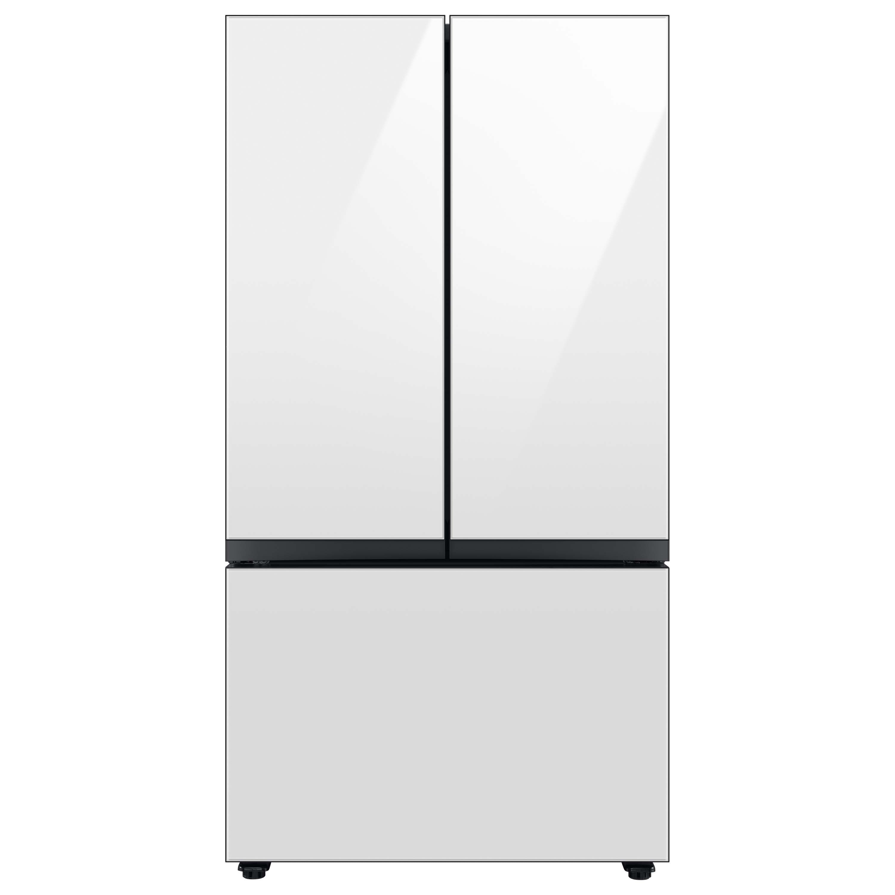 Refrigerador Francés de 30.1 pies cúbicos de Samsung Standard-Depth Bespoke con 3 puertas, compatible con Smart, con doble fabricador de hielo y dispensador de agua (Panel Blanco de vidrio - Todos los Paneles) Certificado ENERGY STAR RF30BB620012