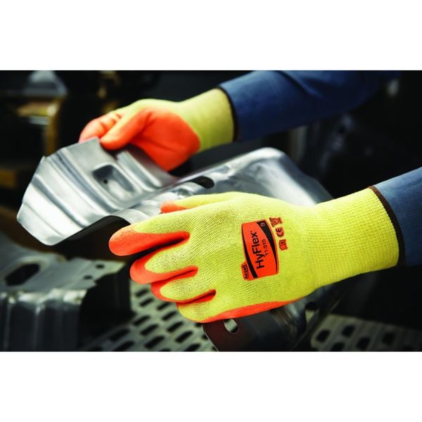 Guantes recubiertos de alta visibilidad de Ansell, nivel de corte A5, calibre 13, amarillos, talla M (8) - 11-515