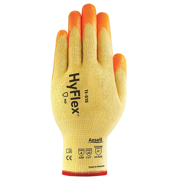 Guantes recubiertos de alta visibilidad de Ansell, nivel de corte A5, calibre 13, amarillos, talla M (8) - 11-515