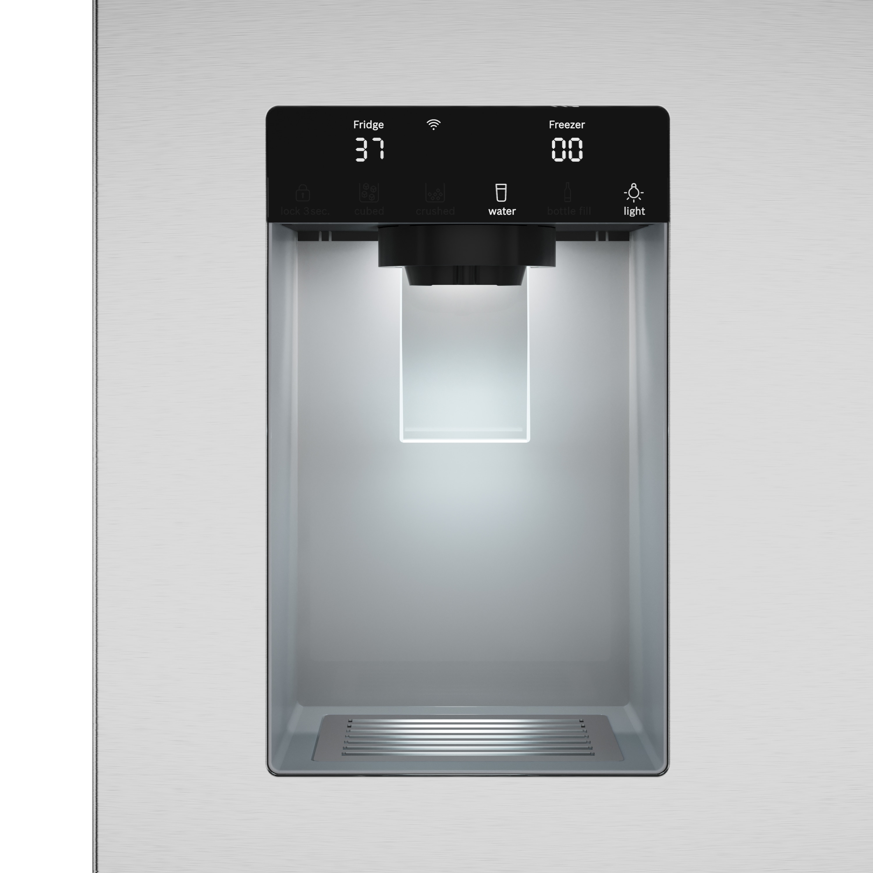 Refrigerador francés Bosch 300 Series de 26 pies cúbicos de profundidad estándar con 3 puertas compatible con tecnología inteligente, fabricador de hielo, dispensador de agua e hielo (acero inoxidable) Certificado ENERGY STAR B36FD31ENS