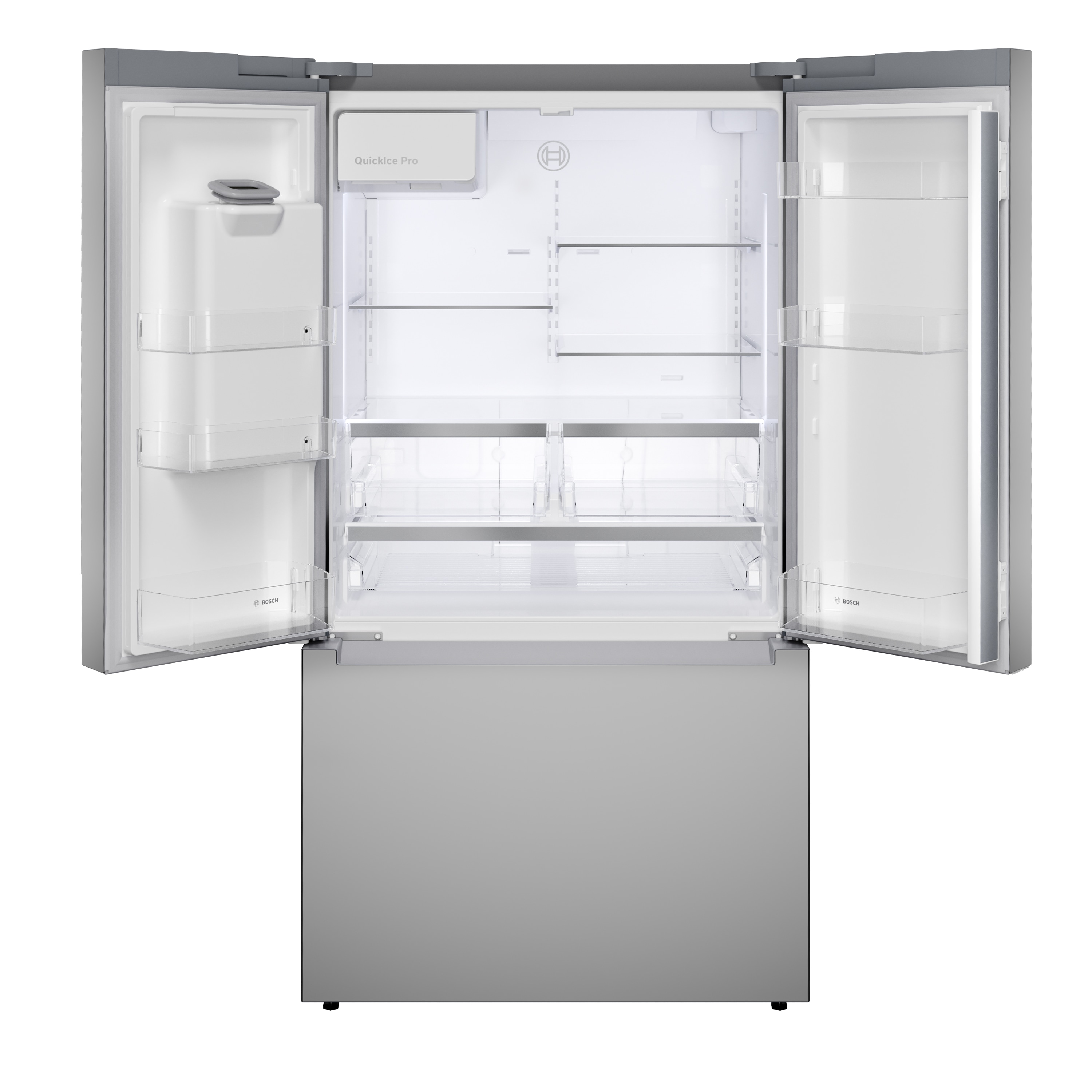 Refrigerador francés Bosch 300 Series de 26 pies cúbicos de profundidad estándar con 3 puertas compatible con tecnología inteligente, fabricador de hielo, dispensador de agua e hielo (acero inoxidable) Certificado ENERGY STAR B36FD31ENS