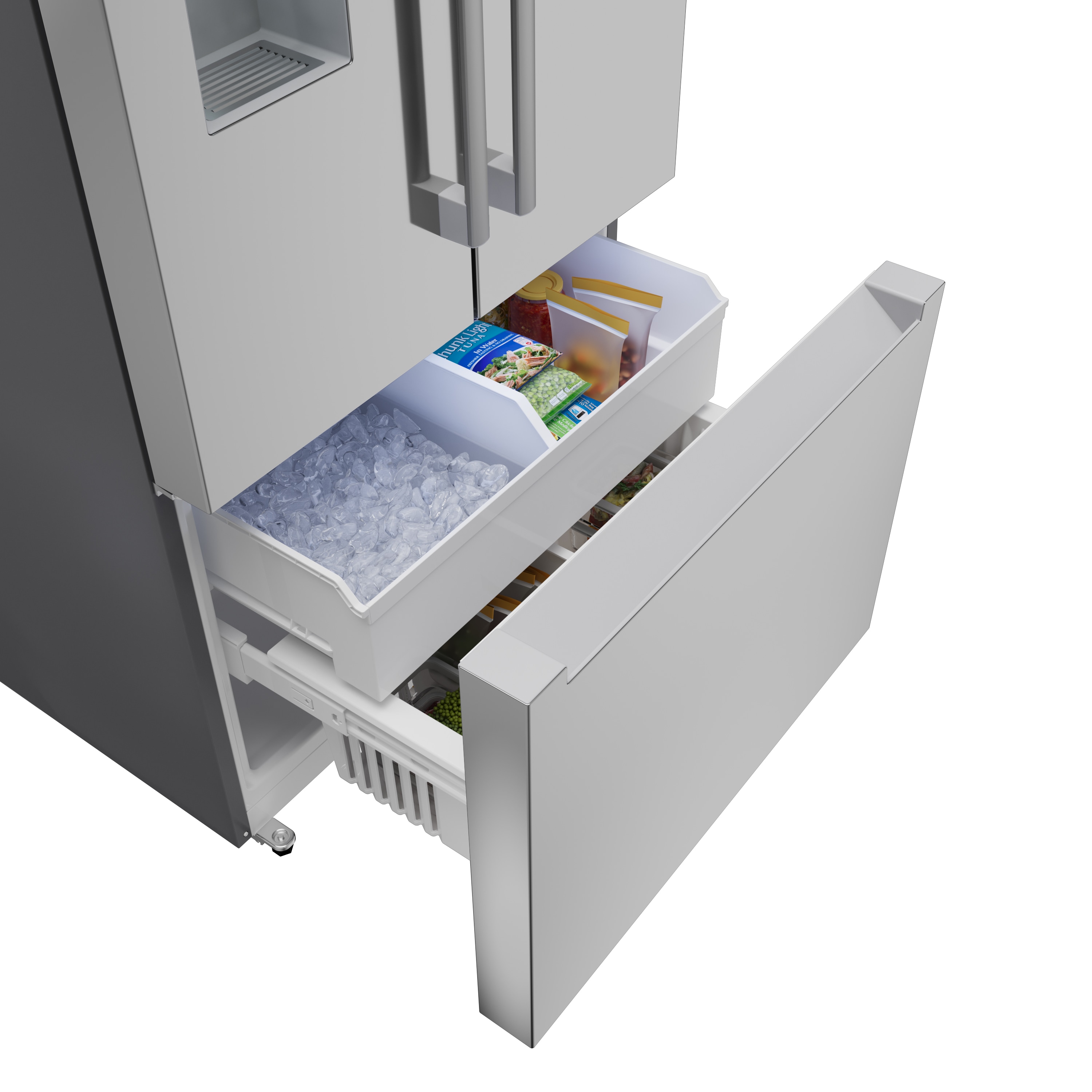 Refrigerador francés Bosch 300 Series de 26 pies cúbicos de profundidad estándar con 3 puertas compatible con tecnología inteligente, fabricador de hielo, dispensador de agua e hielo (acero inoxidable) Certificado ENERGY STAR B36FD31ENS
