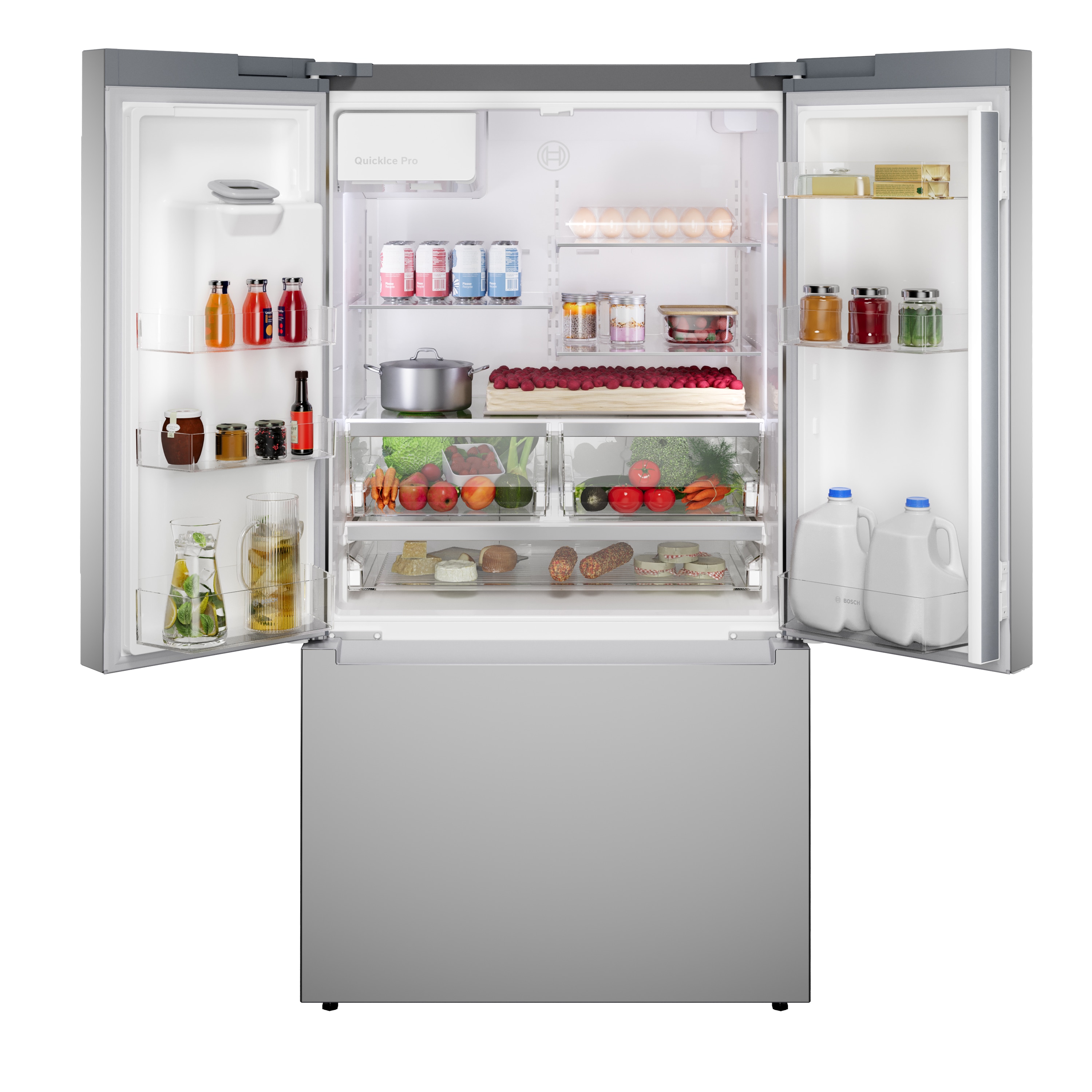 Refrigerador francés Bosch 300 Series de 26 pies cúbicos de profundidad estándar con 3 puertas compatible con tecnología inteligente, fabricador de hielo, dispensador de agua e hielo (acero inoxidable) Certificado ENERGY STAR B36FD31ENS