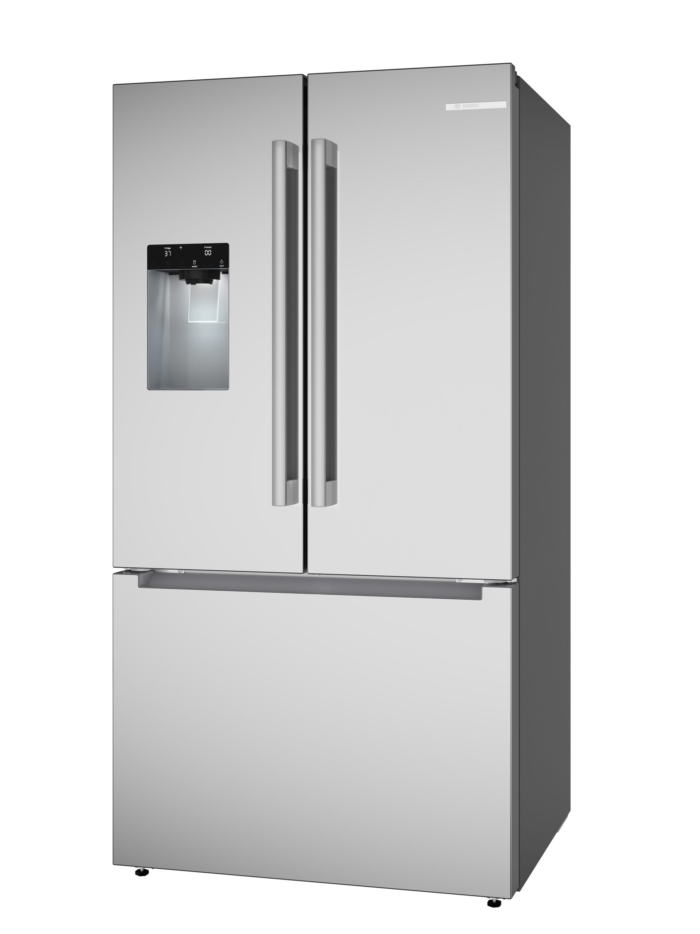 Refrigerador francés Bosch 300 Series de 26 pies cúbicos de profundidad estándar con 3 puertas compatible con tecnología inteligente, fabricador de hielo, dispensador de agua e hielo (acero inoxidable) Certificado ENERGY STAR B36FD31ENS