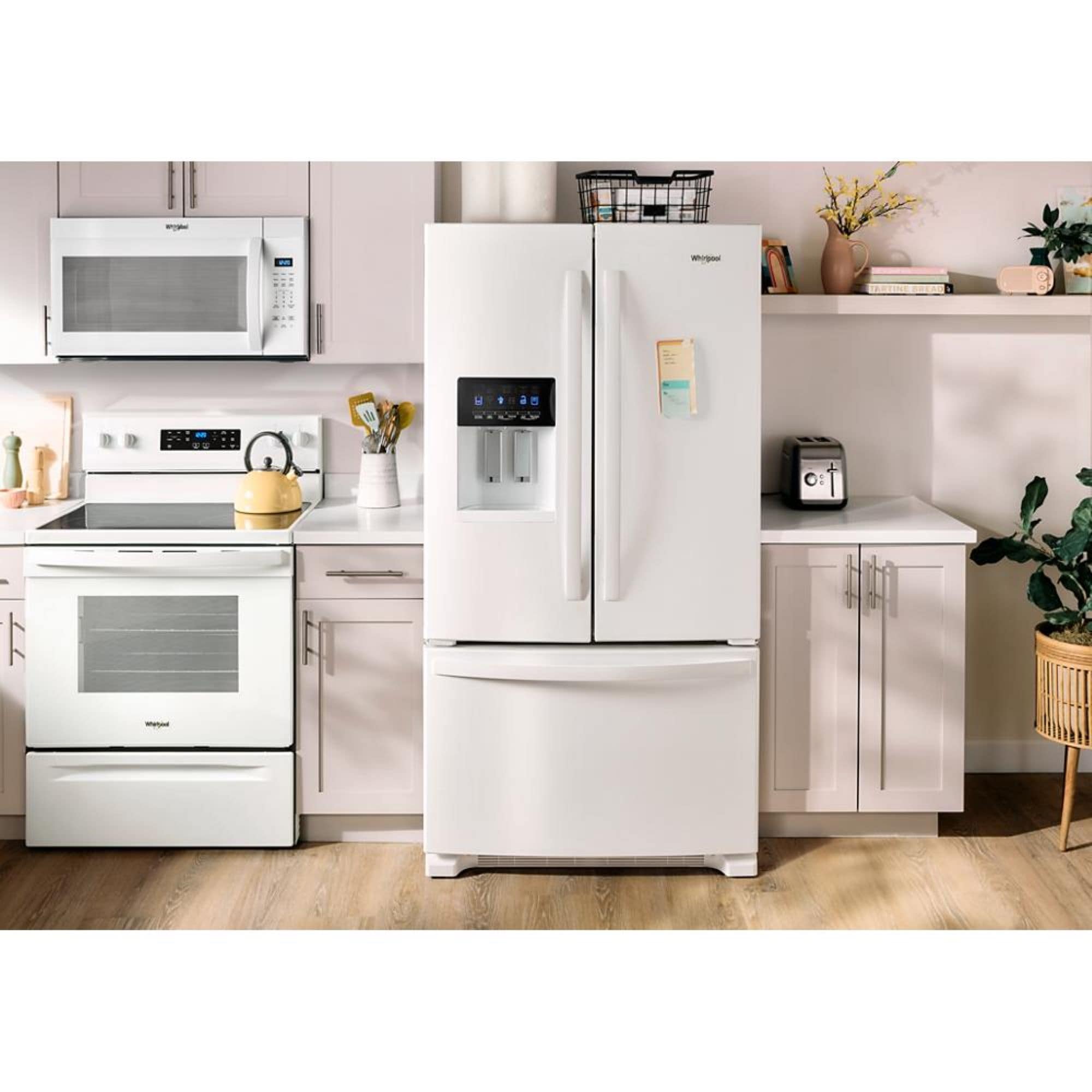 Refrigerador Francés de 3 Puertas con Hielera y Dispensador de Agua y Hielo, Profundidad Estándar de 24.7 pies cúbicos (Blanco) Certificado ENERGY STAR de Whirlpool WRFF3436RW
