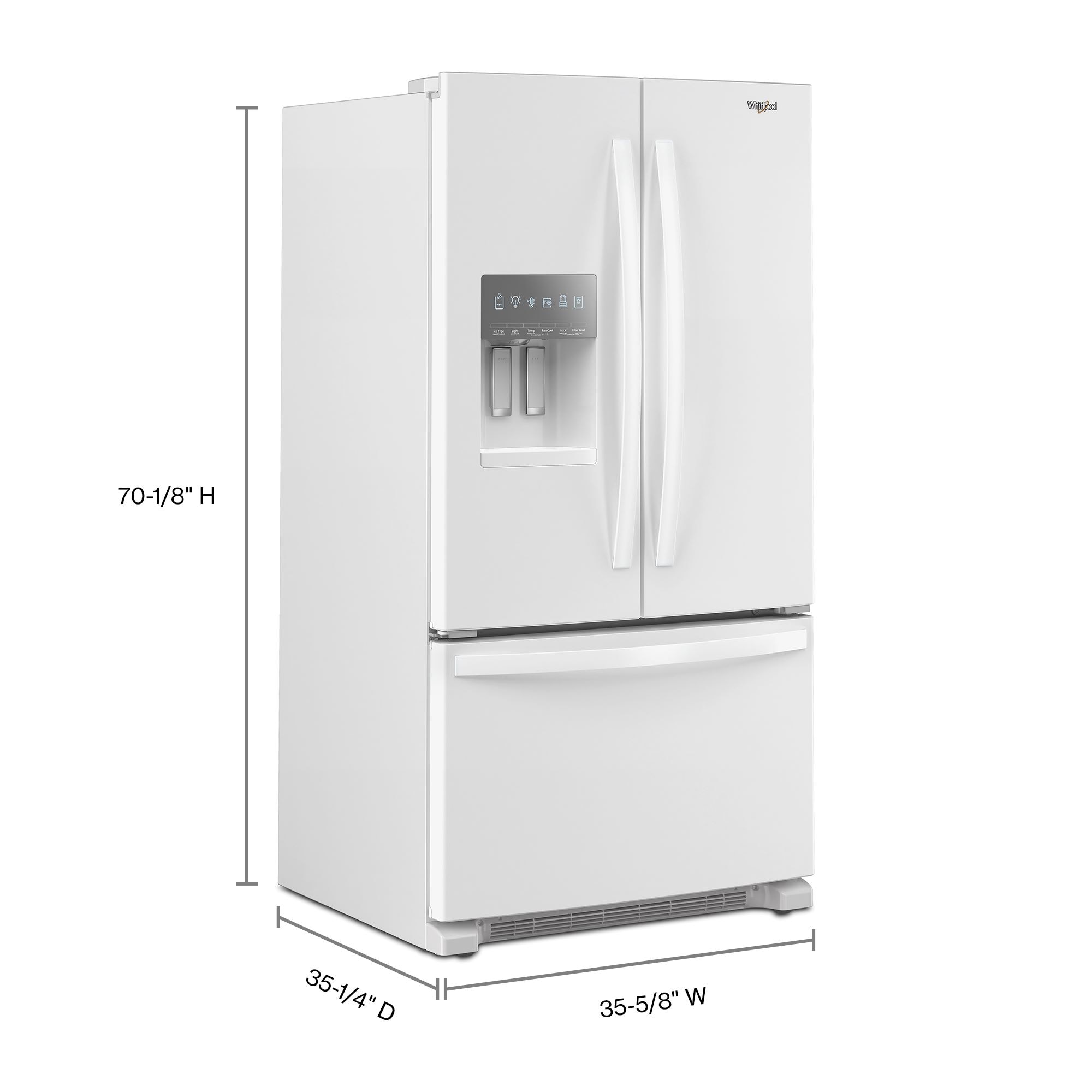 Refrigerador Francés de 3 Puertas con Hielera y Dispensador de Agua y Hielo, Profundidad Estándar de 24.7 pies cúbicos (Blanco) Certificado ENERGY STAR de Whirlpool WRFF3436RW