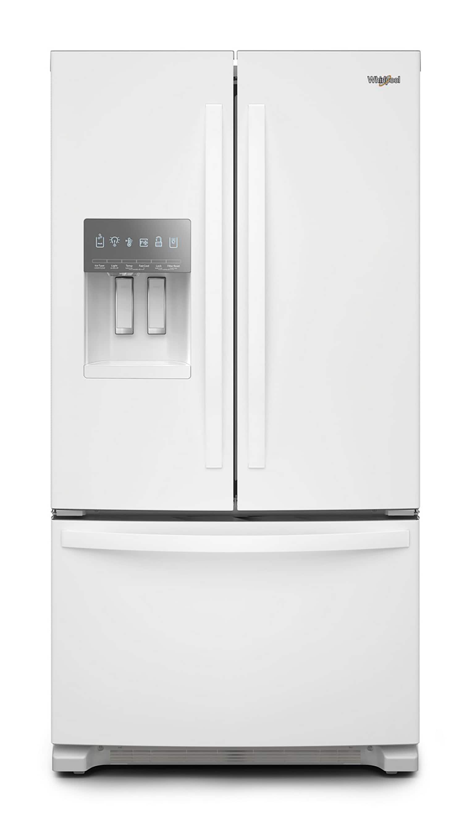Refrigerador Francés de 3 Puertas con Hielera y Dispensador de Agua y Hielo, Profundidad Estándar de 24.7 pies cúbicos (Blanco) Certificado ENERGY STAR de Whirlpool WRFF3436RW