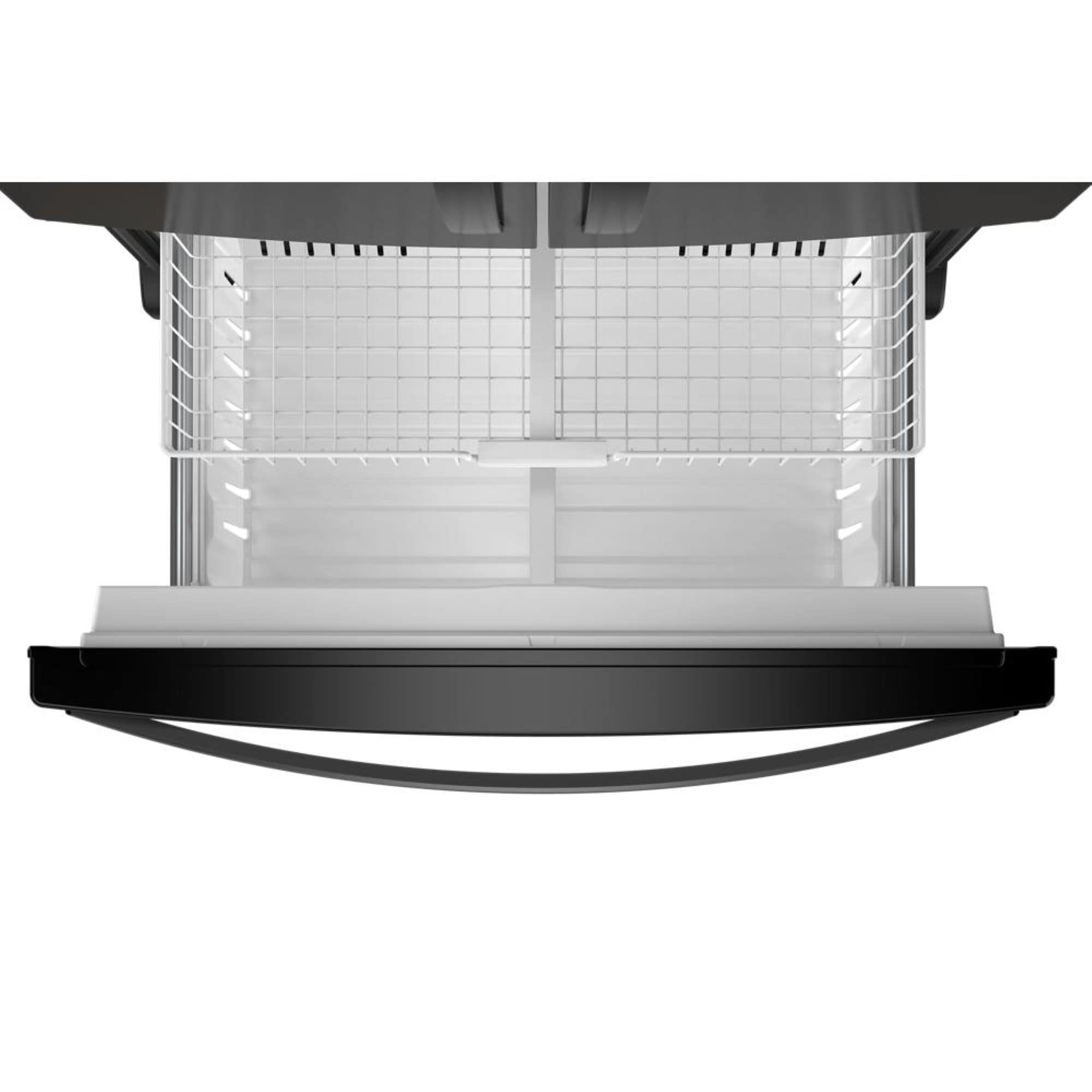 Refrigerador francés de tres puertas de profundidad estándar de 24.7 pies cúbicos con dispensador de hielo y agua (Negro) Certificado ENERGY STAR WRFF3436RB de Whirlpool.