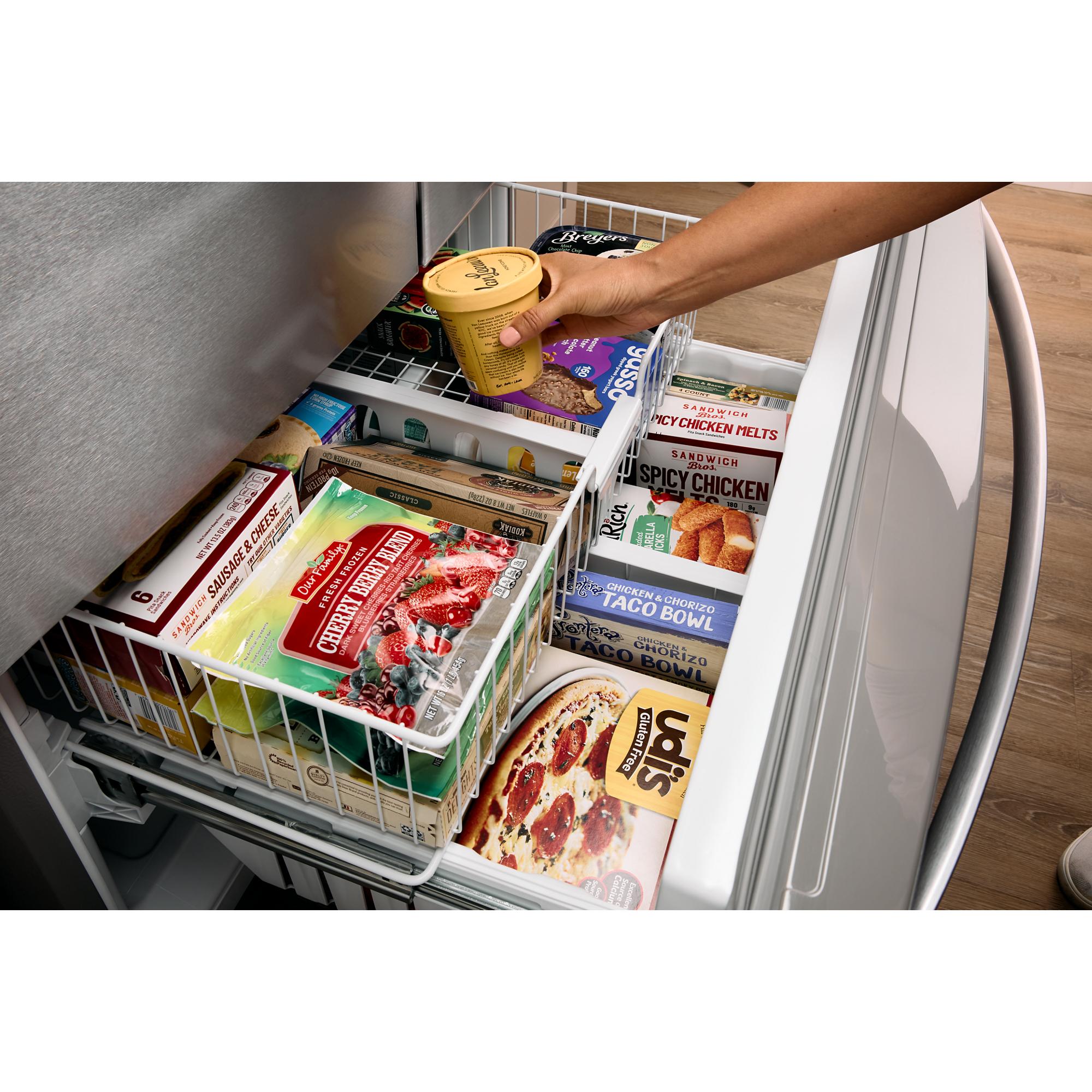 Refrigerador francés de tres puertas de profundidad estándar de 24.7 pies cúbicos con dispensador de hielo y agua (Negro) Certificado ENERGY STAR WRFF3436RB de Whirlpool.