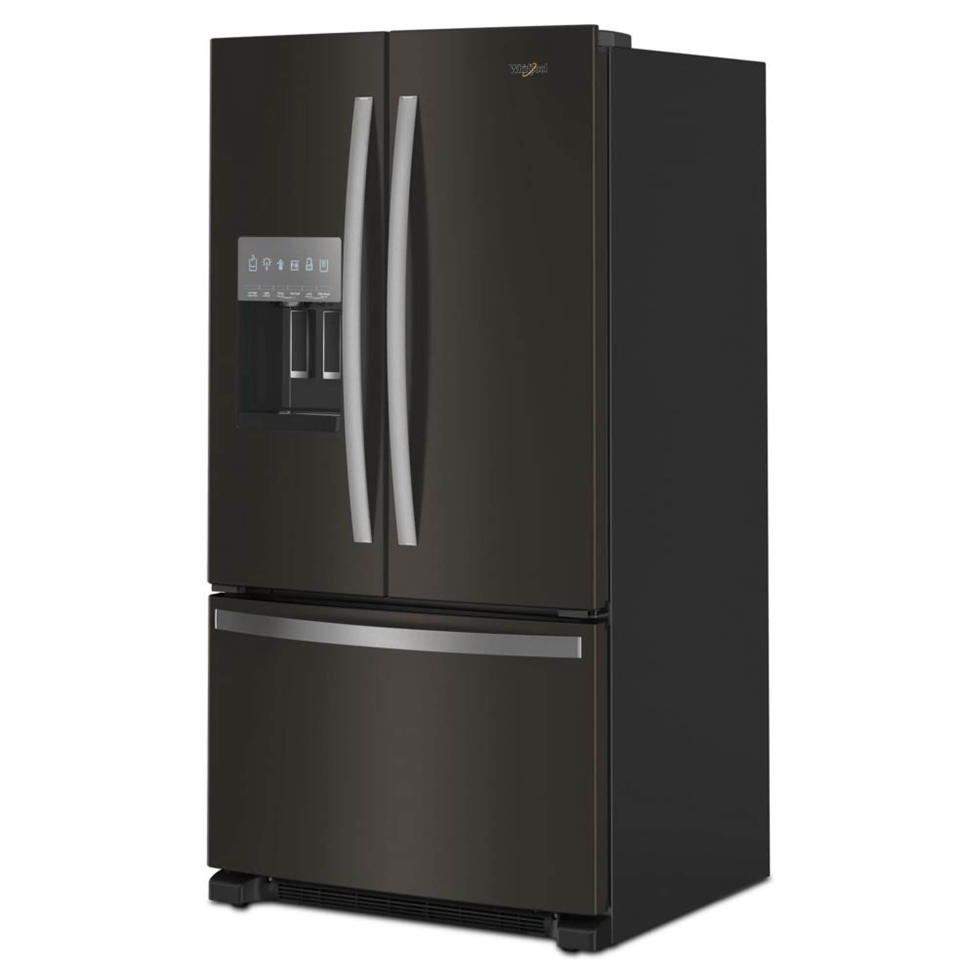 Refrigerador Francés de 3 Puertas con Fabricador de Hielo y Dispensador de Agua y Hielo (Acero Inoxidable Negro) Certificado por ENERGY STAR de 24.7 pies cúbicos de profundidad estándar de Whirlpool Modelo WRFF3436RV