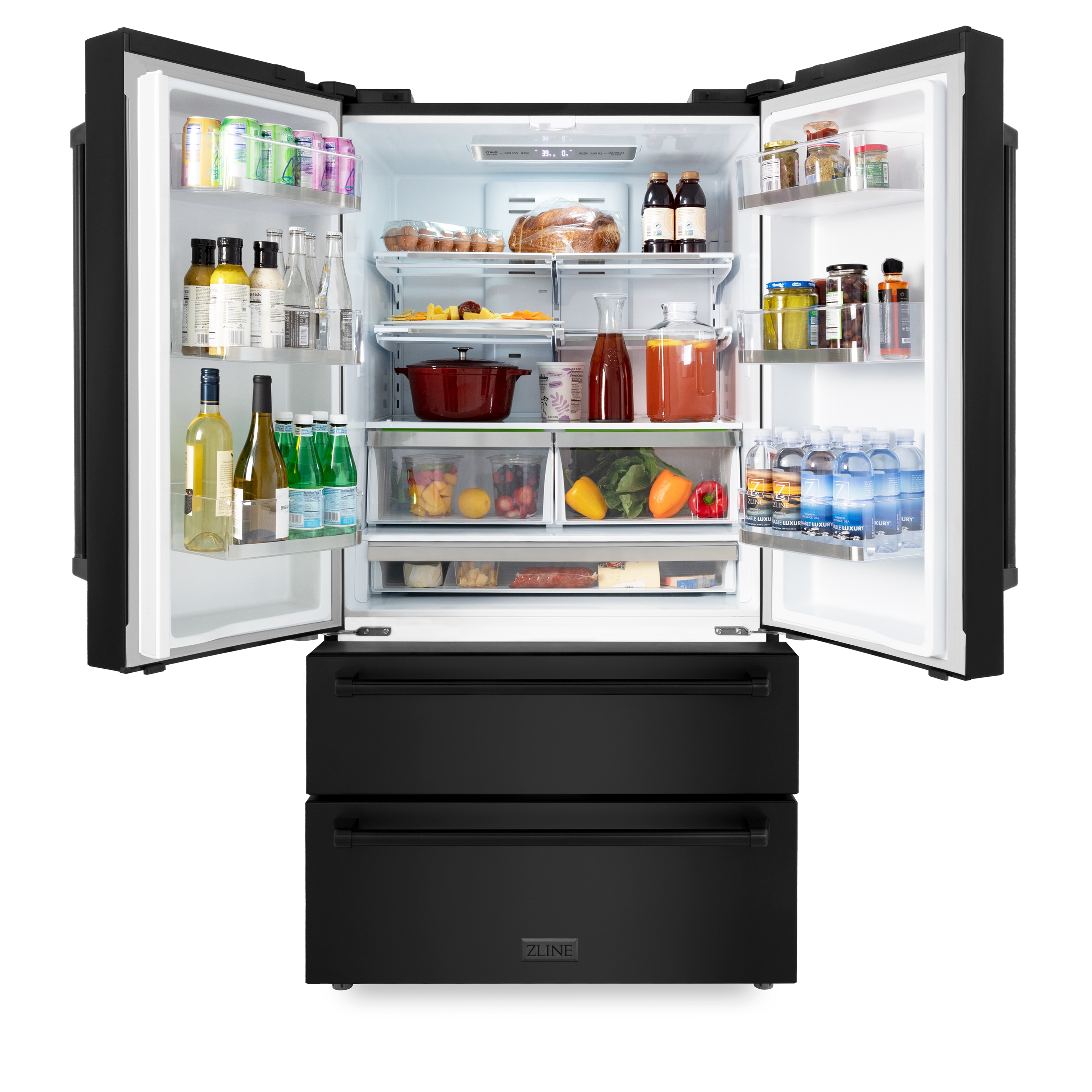 Refrigerador French Door de 4 puertas de profundidad de mostrador de 22.5 pies cúbicos con fabricador de hielo (Acero inoxidable negro resistente a las huellas dactilares) certificado ENERGY STAR - RFM-36-BS