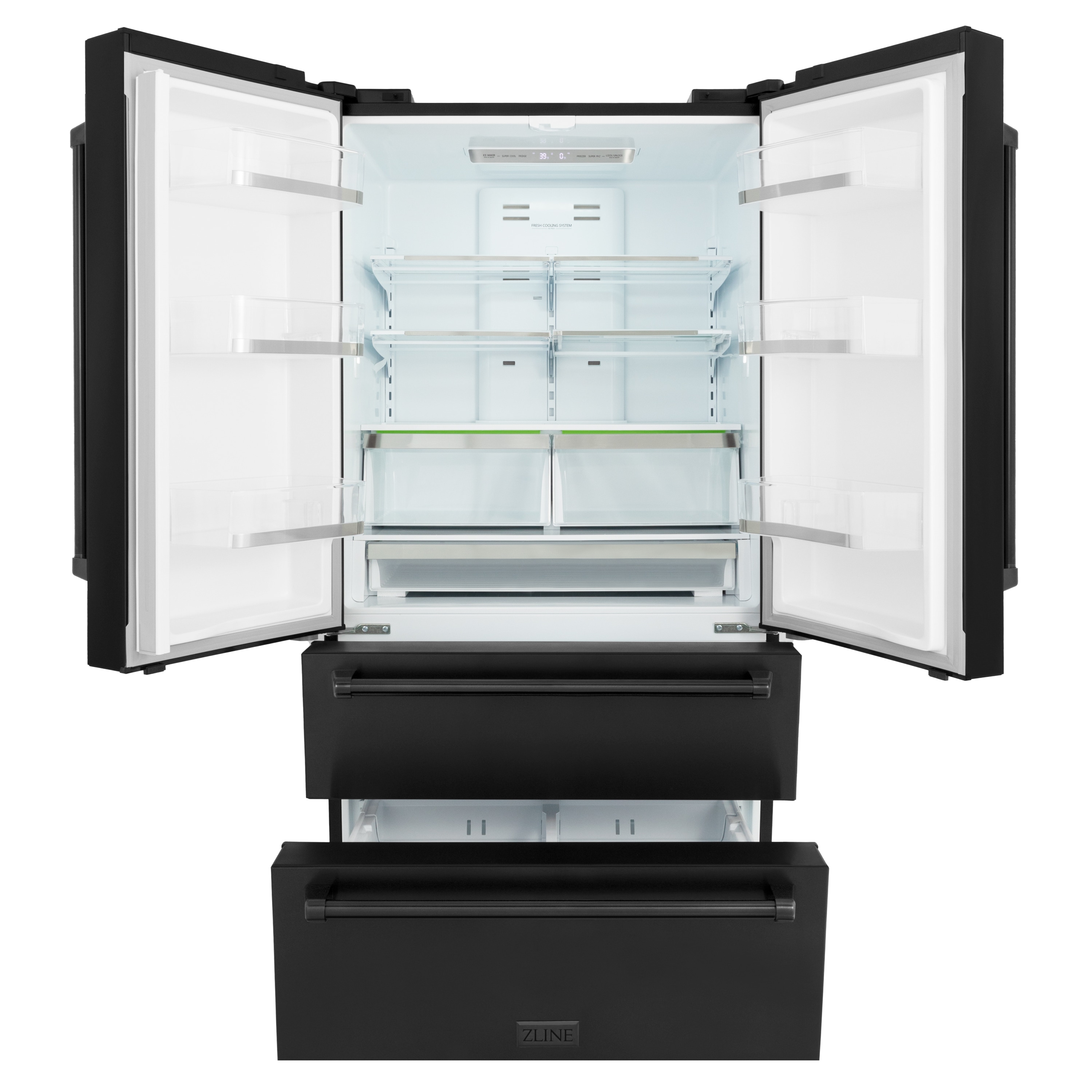 Refrigerador French Door de 4 puertas de profundidad de mostrador de 22.5 pies cúbicos con fabricador de hielo (Acero inoxidable negro resistente a las huellas dactilares) certificado ENERGY STAR - RFM-36-BS