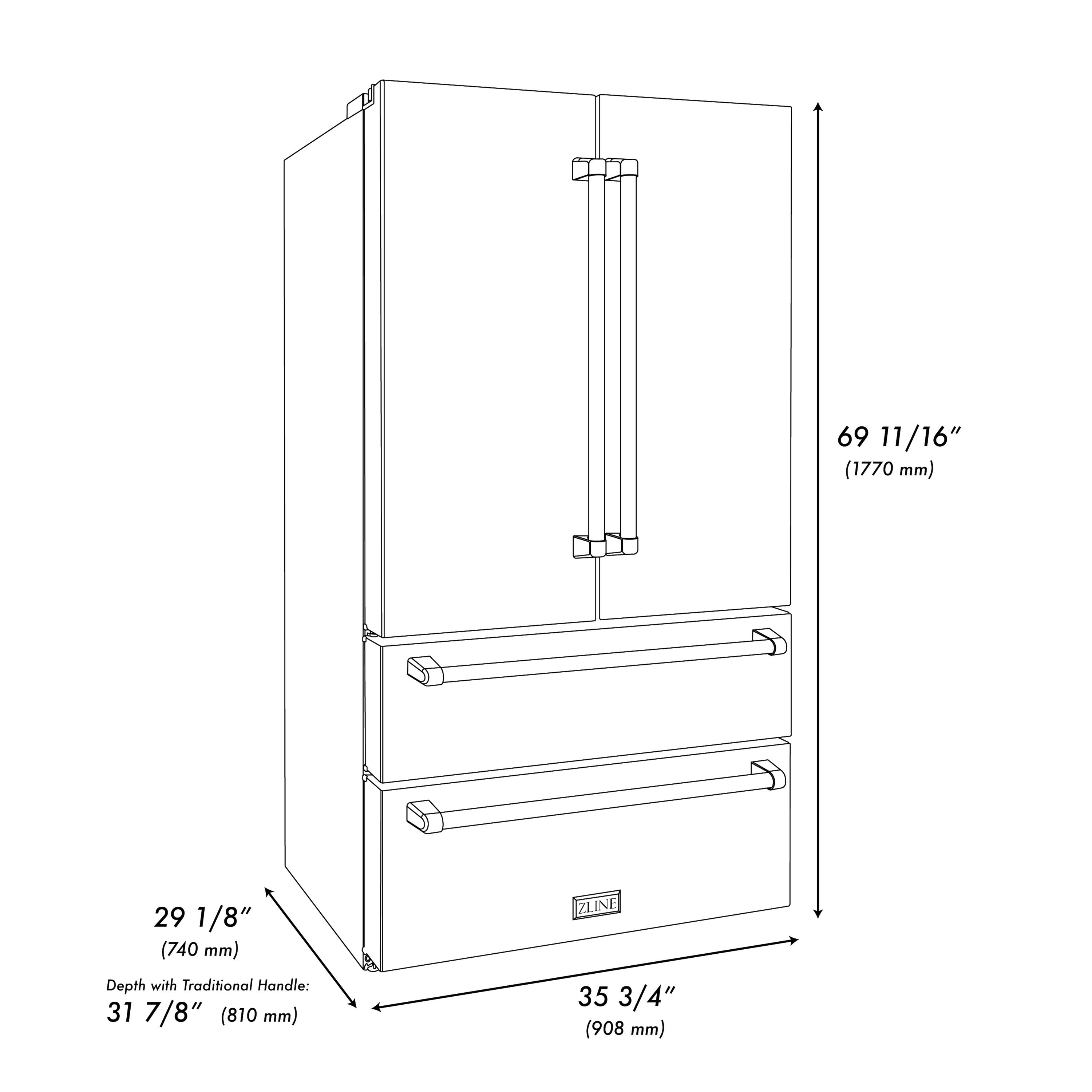Refrigerador de Puerta Francesa de 4 Puertas ZLINE KITCHEN & BATH de 22.5 pies cúbicos de Profundidad de Mostrador con Fabricador de Hielo ( Acero Inoxidable Resistente a las Huellas Digitales ) Certificado ENERGY STAR RFM-36