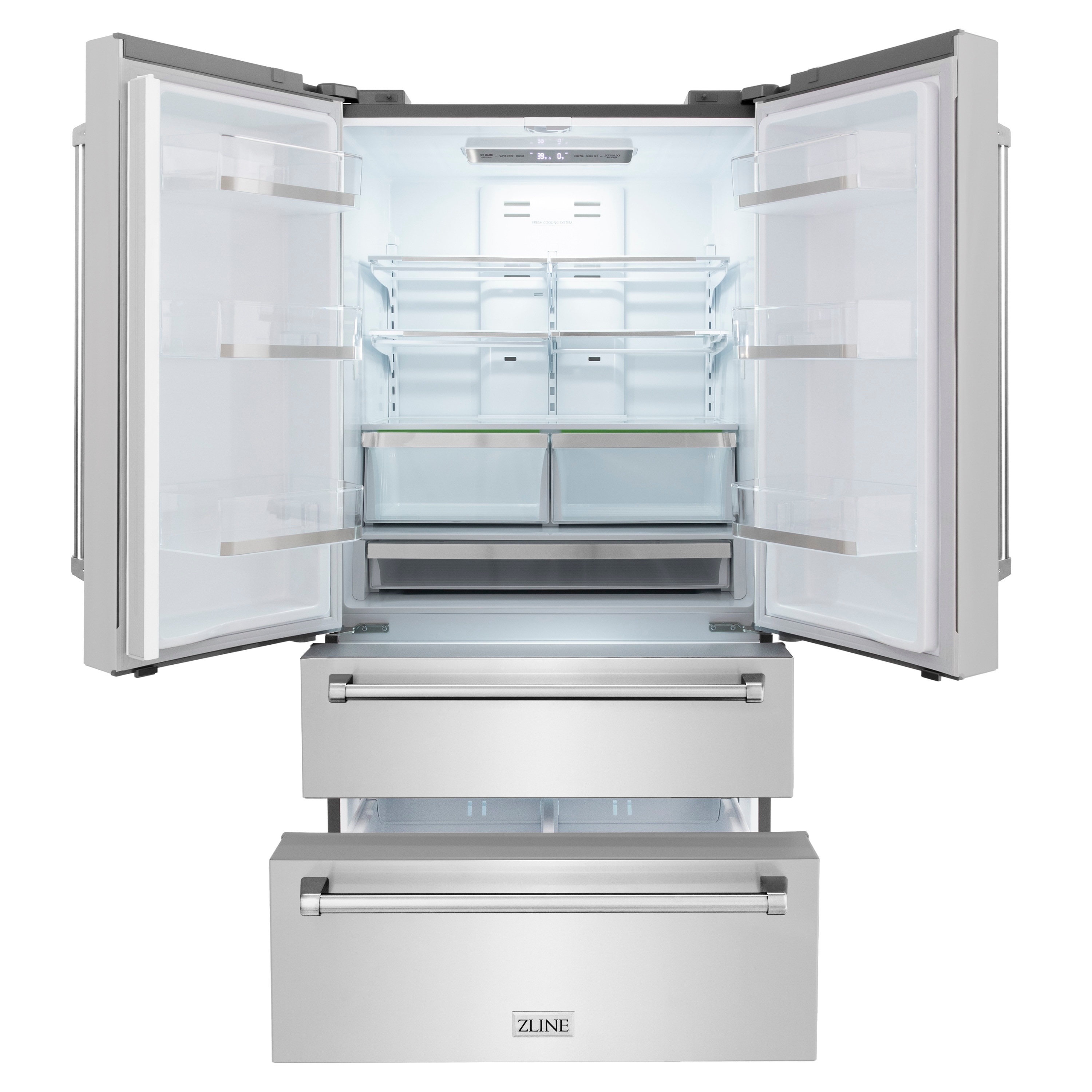 Refrigerador de Puerta Francesa de 4 Puertas ZLINE KITCHEN & BATH de 22.5 pies cúbicos de Profundidad de Mostrador con Fabricador de Hielo ( Acero Inoxidable Resistente a las Huellas Digitales ) Certificado ENERGY STAR RFM-36