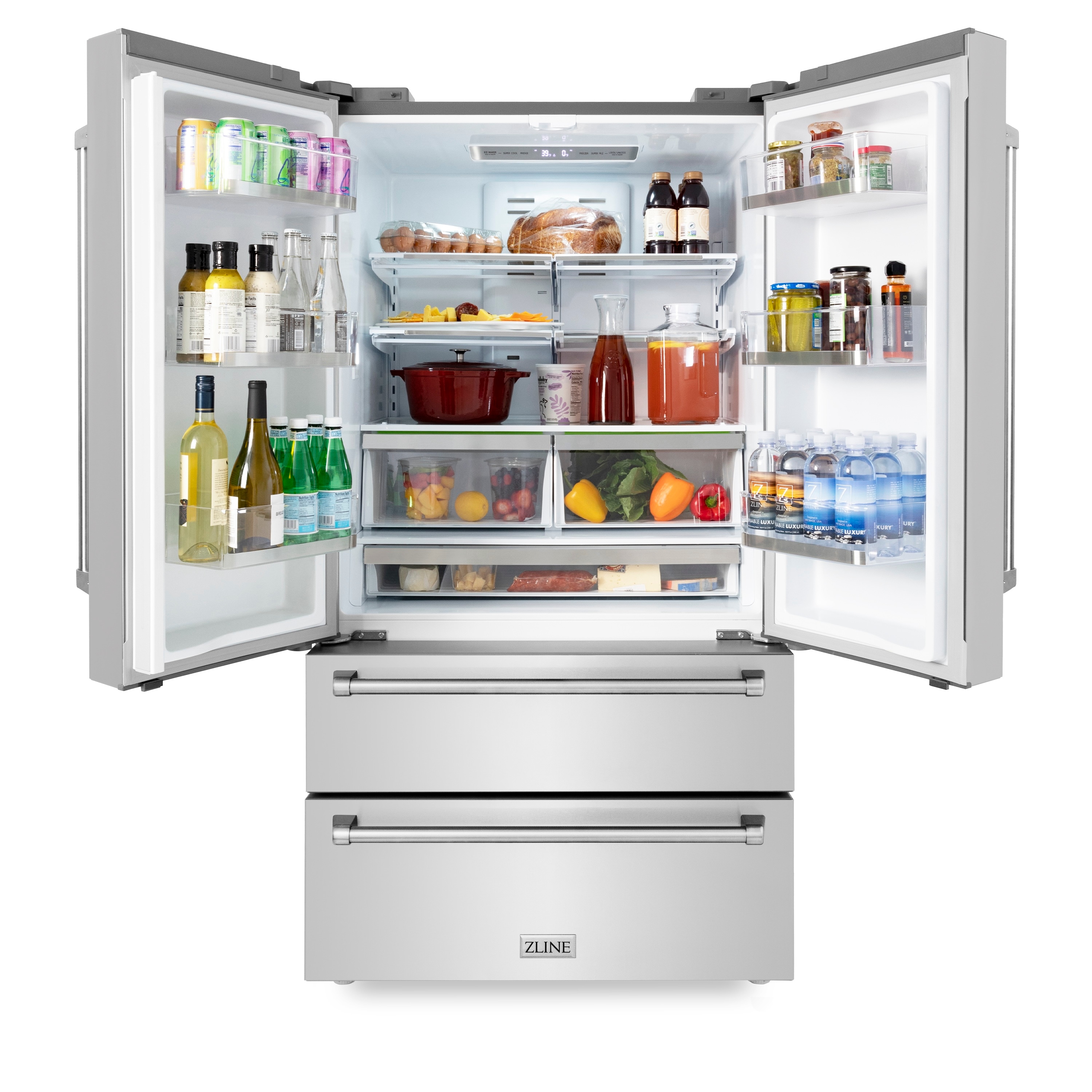 Refrigerador de Puerta Francesa de 4 Puertas ZLINE KITCHEN & BATH de 22.5 pies cúbicos de Profundidad de Mostrador con Fabricador de Hielo ( Acero Inoxidable Resistente a las Huellas Digitales ) Certificado ENERGY STAR RFM-36