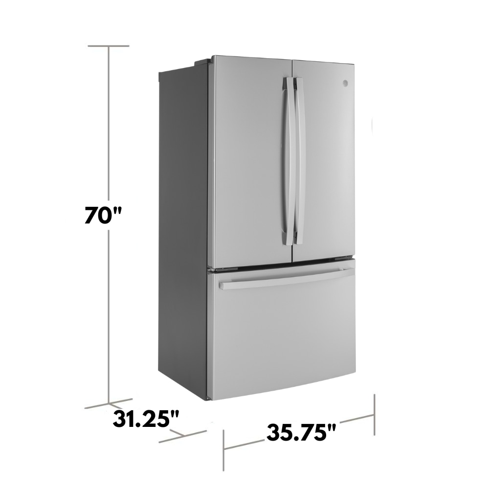 Refrigerador Francés de Puerta Triple con Hielera de Acero Inoxidable y Certificación ENERGY STAR de 23.1 pies cúbicos de Profundidad al Mostrador de GE