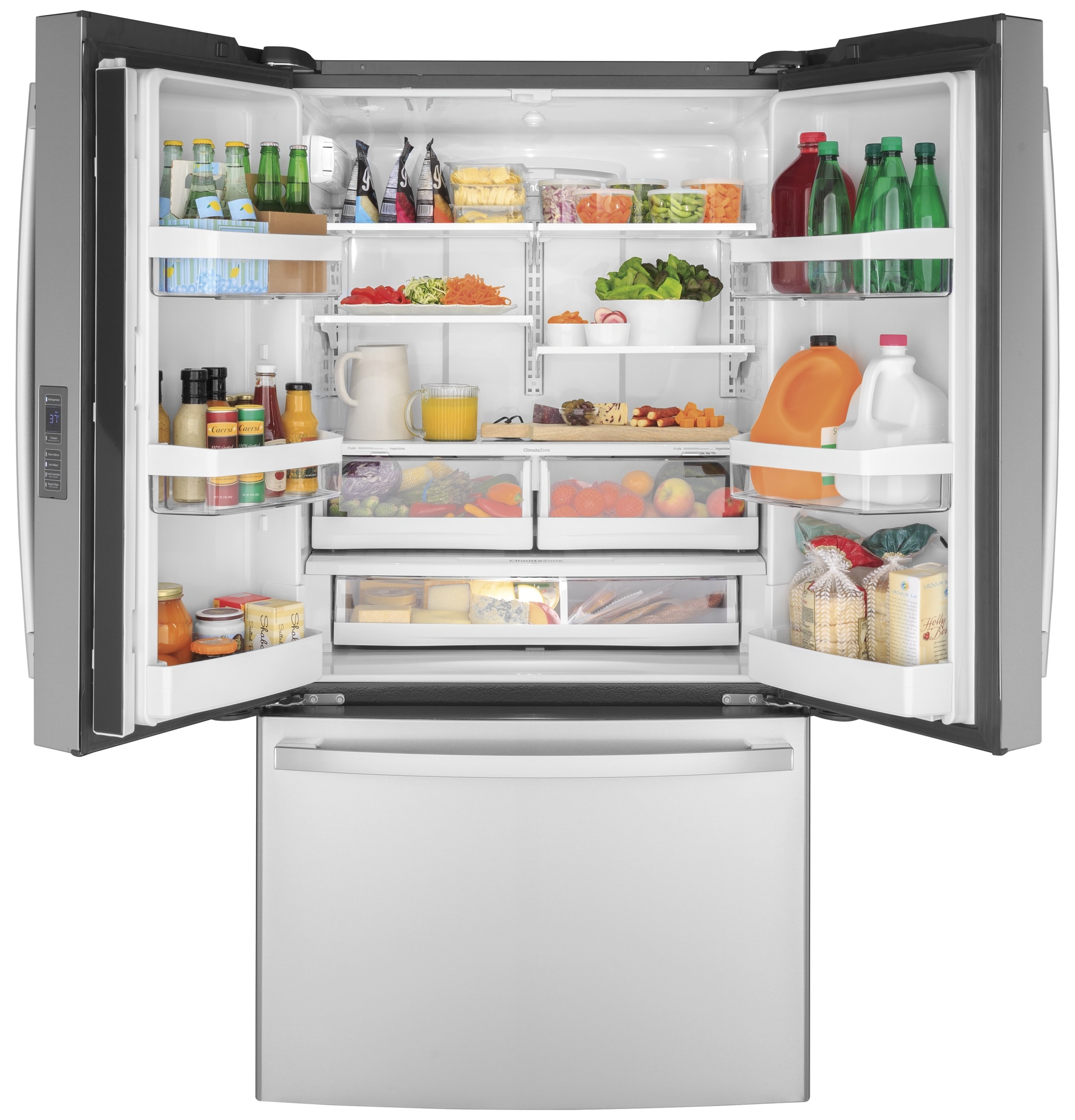 Refrigerador Francés de Puerta Triple con Hielera de Acero Inoxidable y Certificación ENERGY STAR de 23.1 pies cúbicos de Profundidad al Mostrador de GE