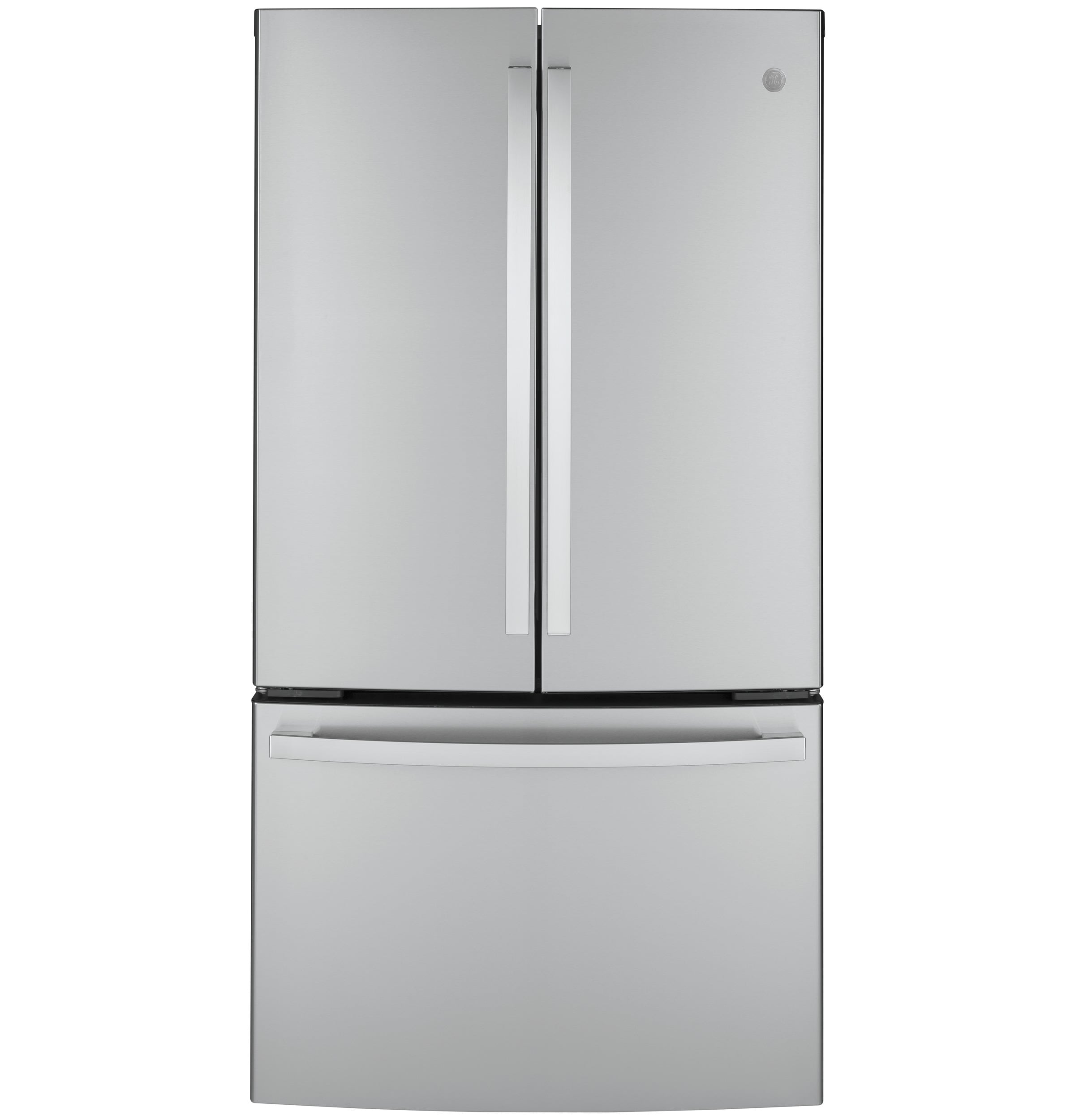 Refrigerador Francés de Puerta Triple con Hielera de Acero Inoxidable y Certificación ENERGY STAR de 23.1 pies cúbicos de Profundidad al Mostrador de GE