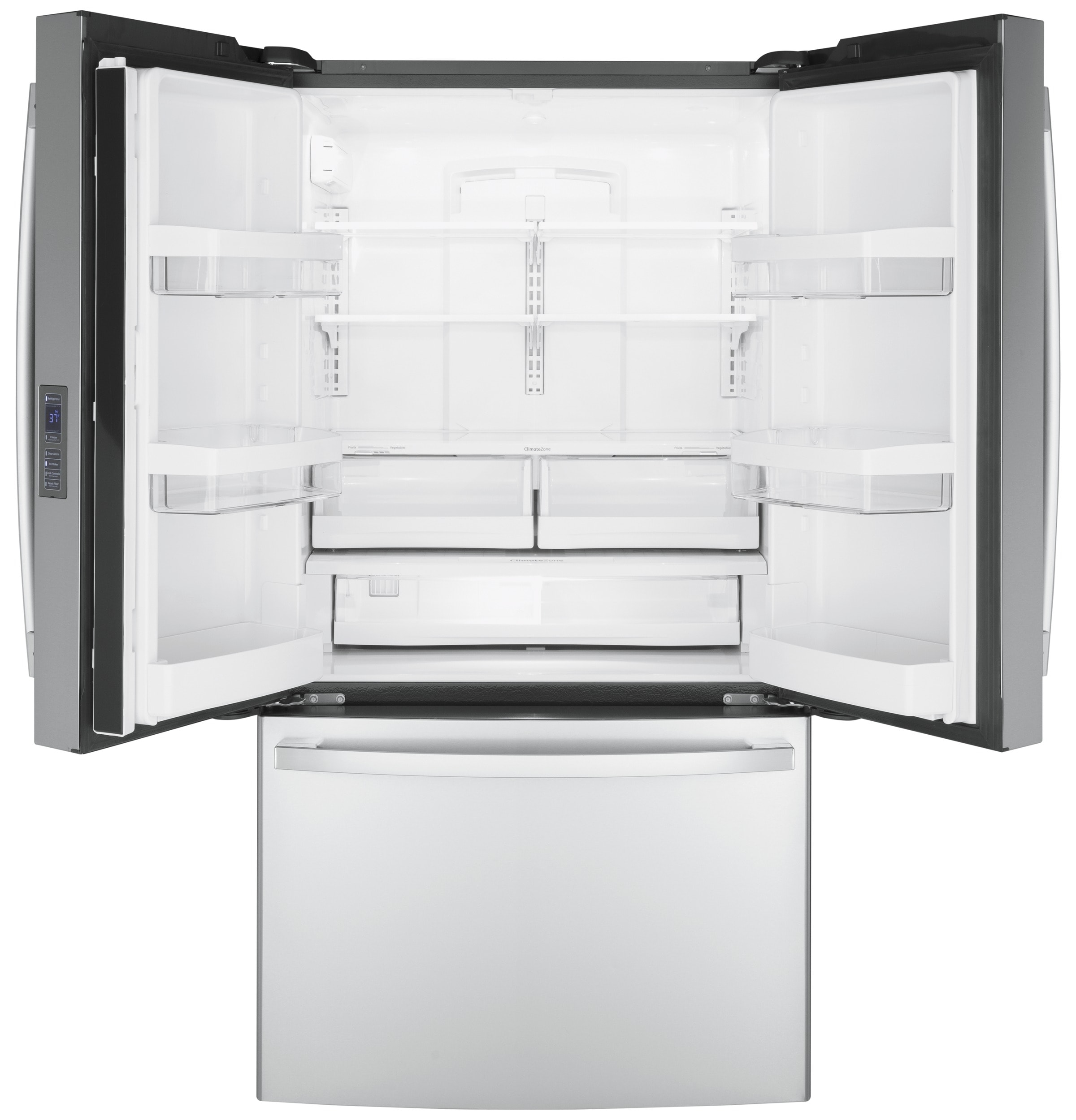 Refrigerador Francés de Puerta Triple con Hielera de Acero Inoxidable y Certificación ENERGY STAR de 23.1 pies cúbicos de Profundidad al Mostrador de GE