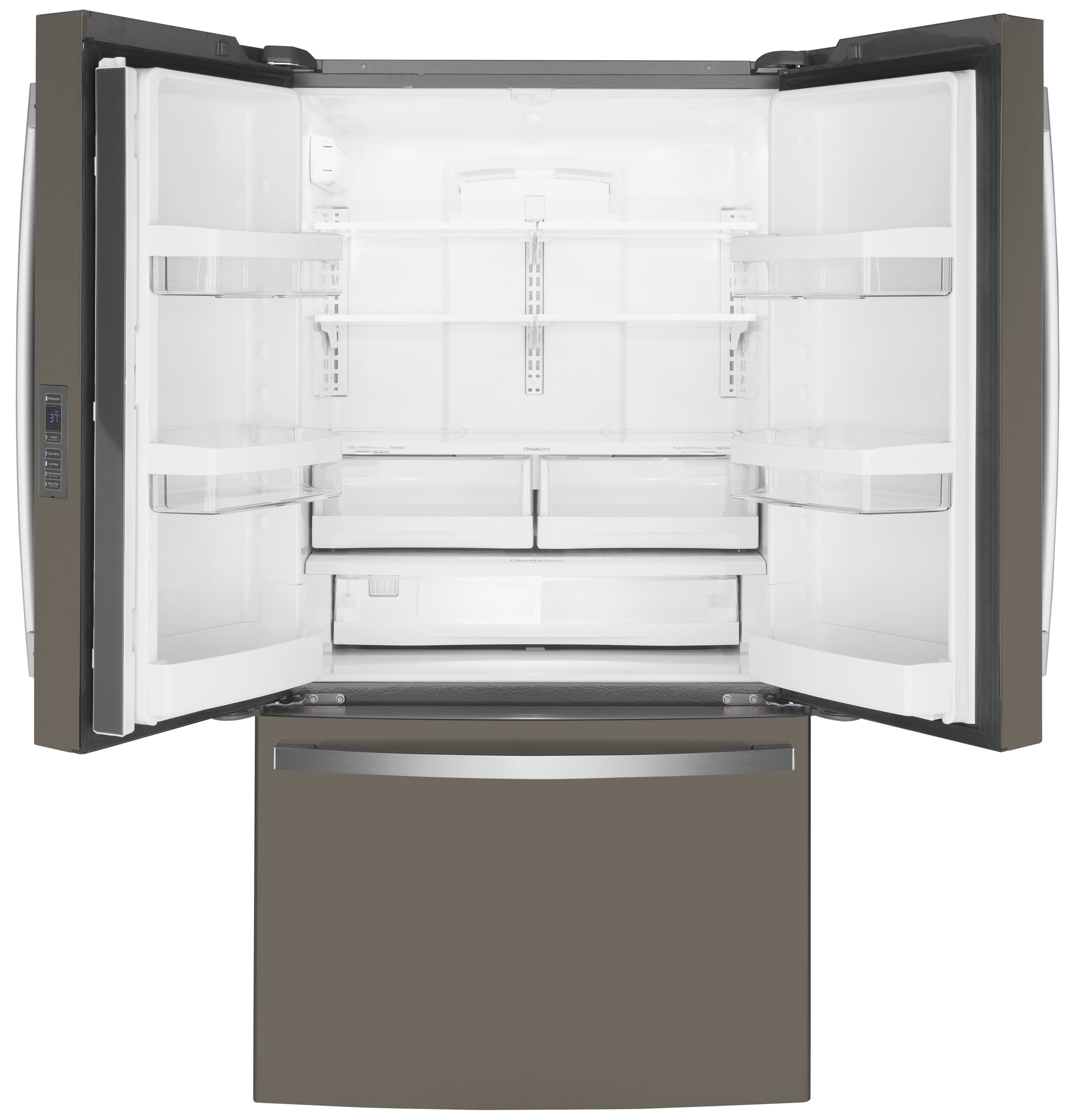 Refrigerador Francés de Puertas con 3 Puertas y Hielera GE Counter-Depth de 23.1 pies cúbicos ( Slate ) Certificado ENERGY STAR GWE23GMNES