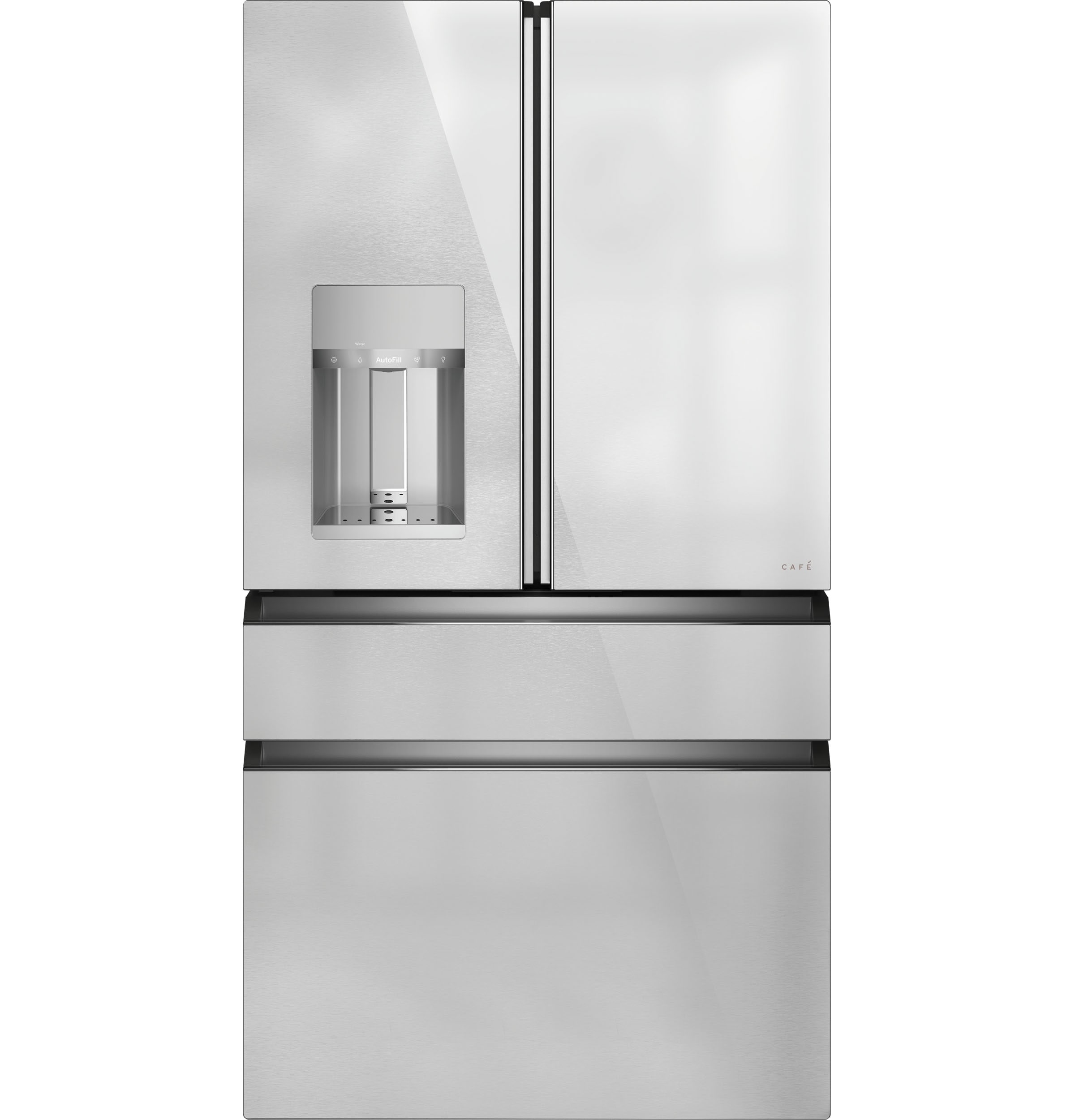 Refrigerador Francés Inteligente de 4 Puertas de 22.3 pies cúbicos de Profundidad de Mostrador con Fabricador de Hielo y Dispensador de Agua e Hielo (Color Platino) Certificado ENERGY STAR.
