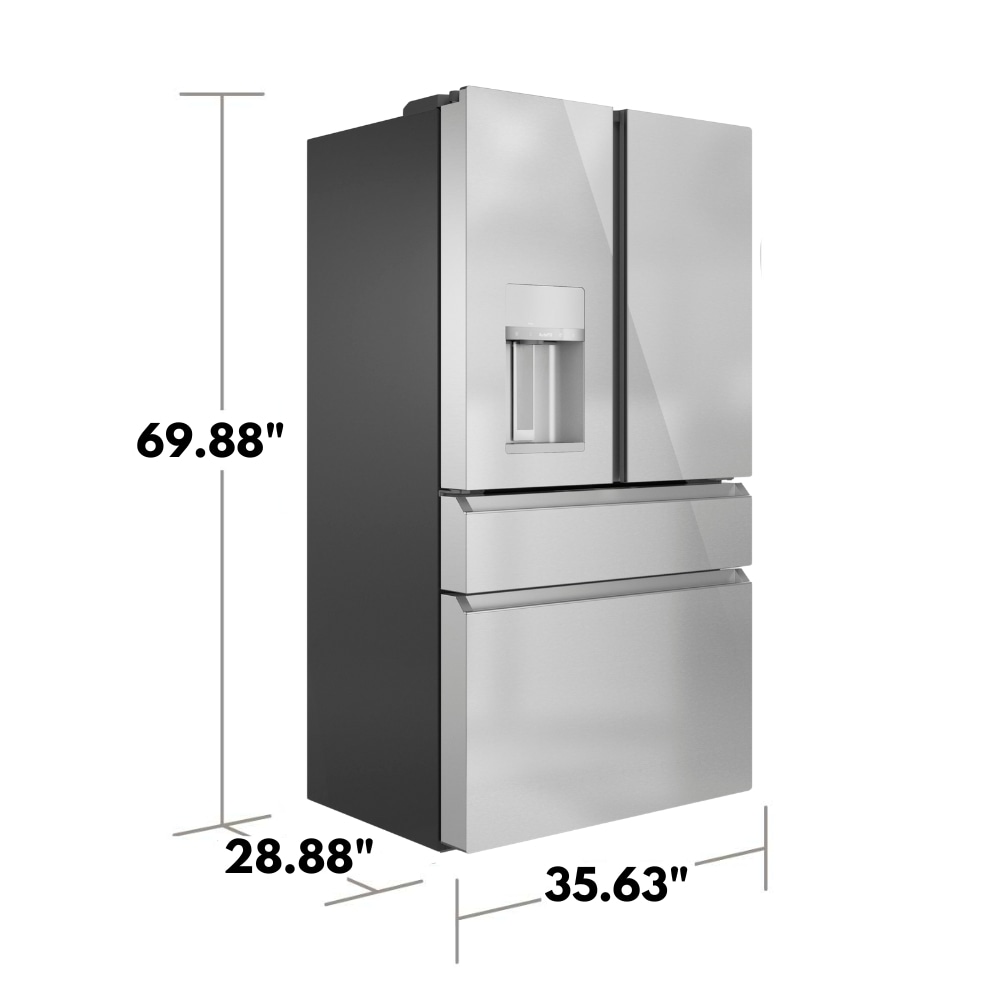 Refrigerador Francés Inteligente de 4 Puertas de 22.3 pies cúbicos de Profundidad de Mostrador con Fabricador de Hielo y Dispensador de Agua e Hielo (Color Platino) Certificado ENERGY STAR.