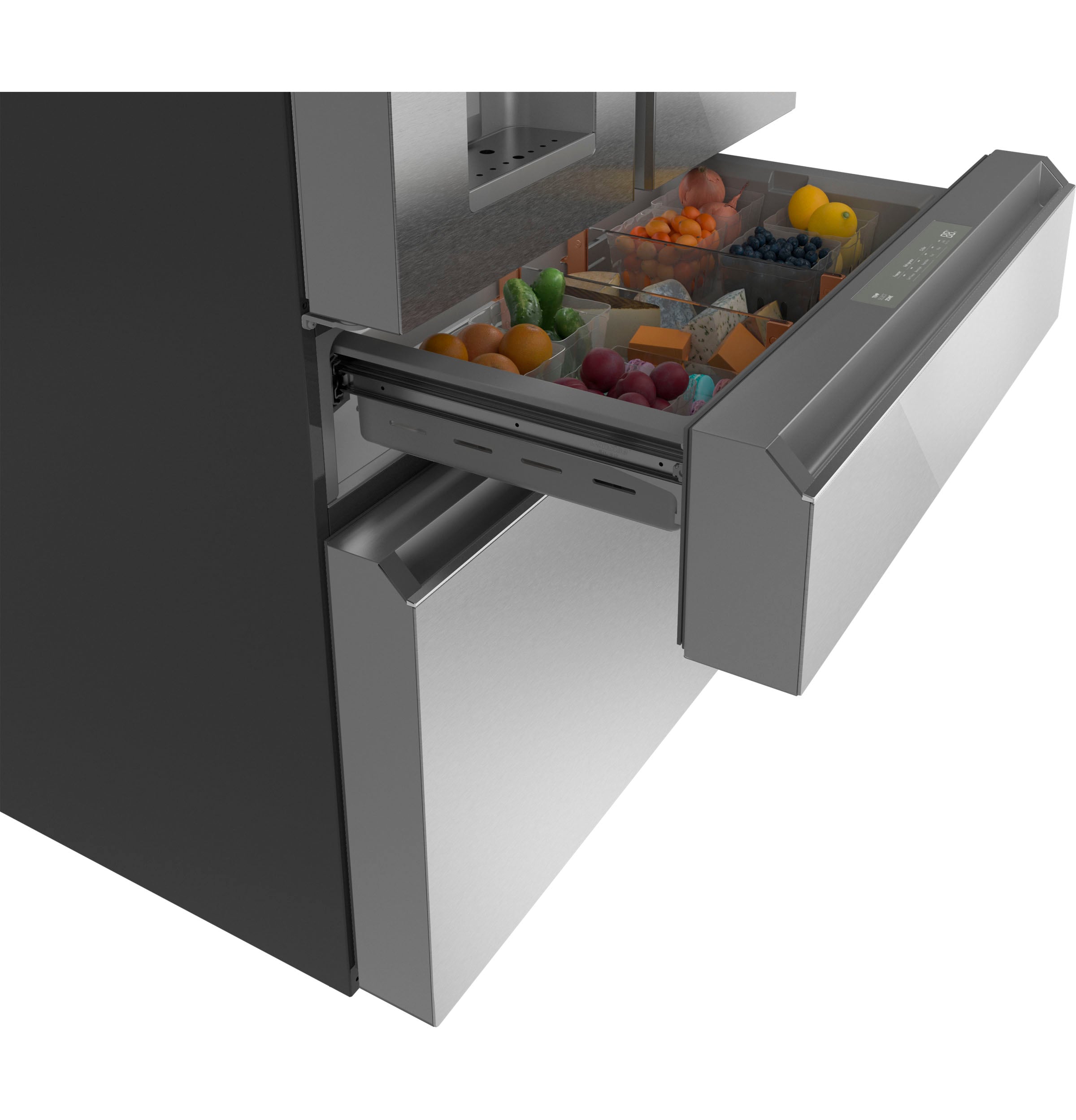 Refrigerador Francés Inteligente de 4 Puertas de 22.3 pies cúbicos de Profundidad de Mostrador con Fabricador de Hielo y Dispensador de Agua e Hielo (Color Platino) Certificado ENERGY STAR.