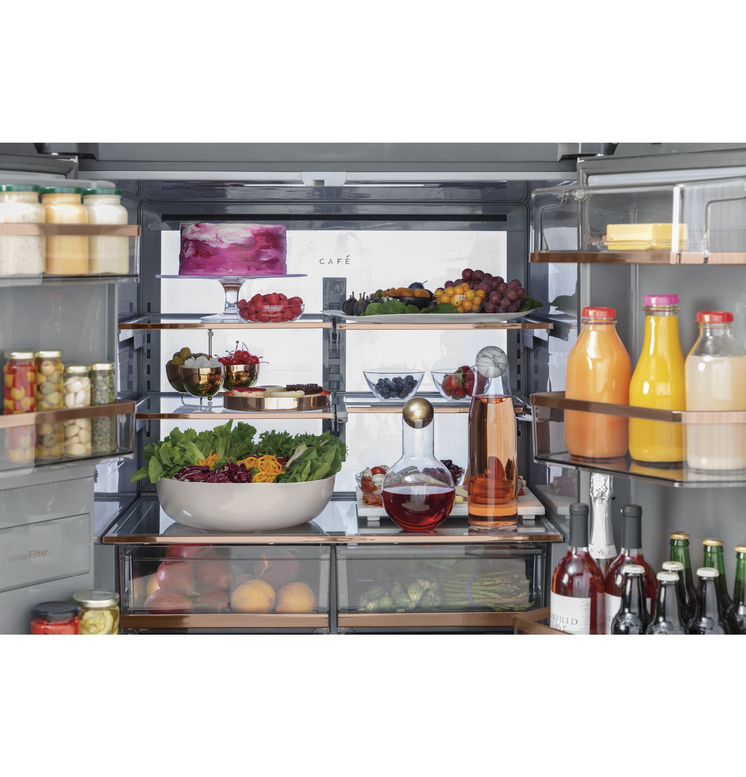 Refrigerador Francés Inteligente de 4 Puertas de 22.3 pies cúbicos de Profundidad de Mostrador con Fabricador de Hielo y Dispensador de Agua e Hielo (Color Platino) Certificado ENERGY STAR.