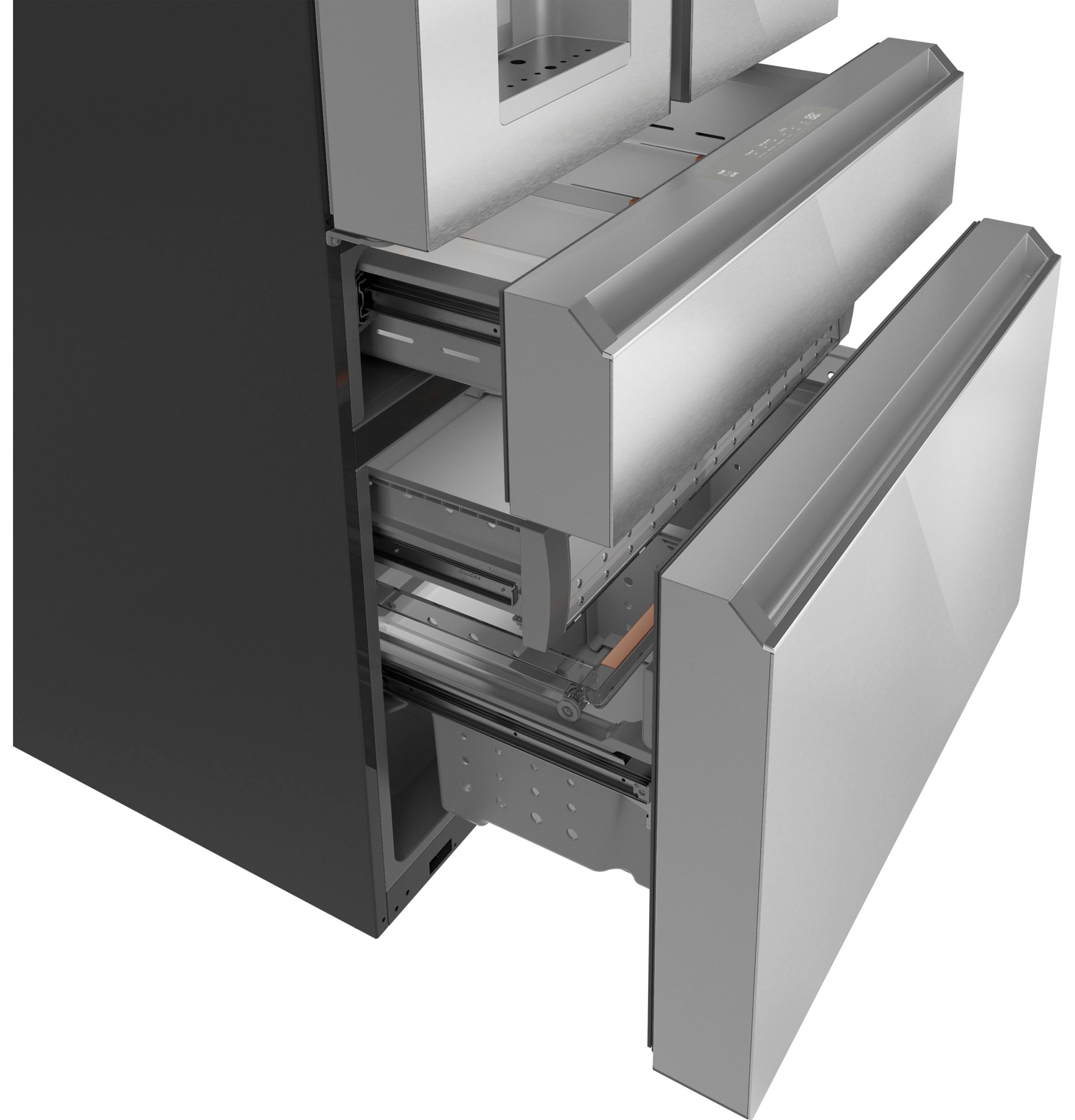 Refrigerador Francés Inteligente de 4 Puertas de 22.3 pies cúbicos de Profundidad de Mostrador con Fabricador de Hielo y Dispensador de Agua e Hielo (Color Platino) Certificado ENERGY STAR.