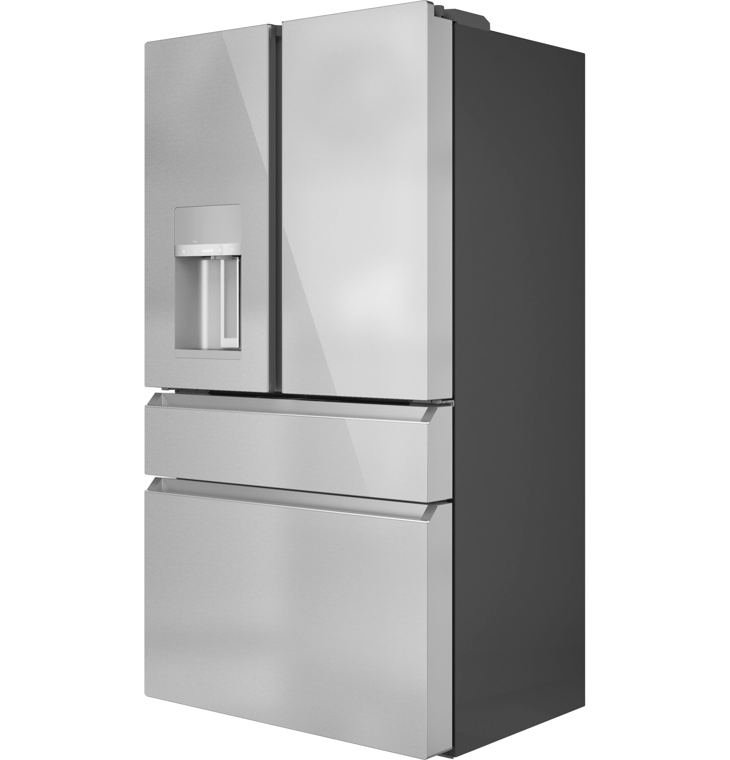 Refrigerador Francés Inteligente de 4 Puertas de 22.3 pies cúbicos de Profundidad de Mostrador con Fabricador de Hielo y Dispensador de Agua e Hielo (Color Platino) Certificado ENERGY STAR.