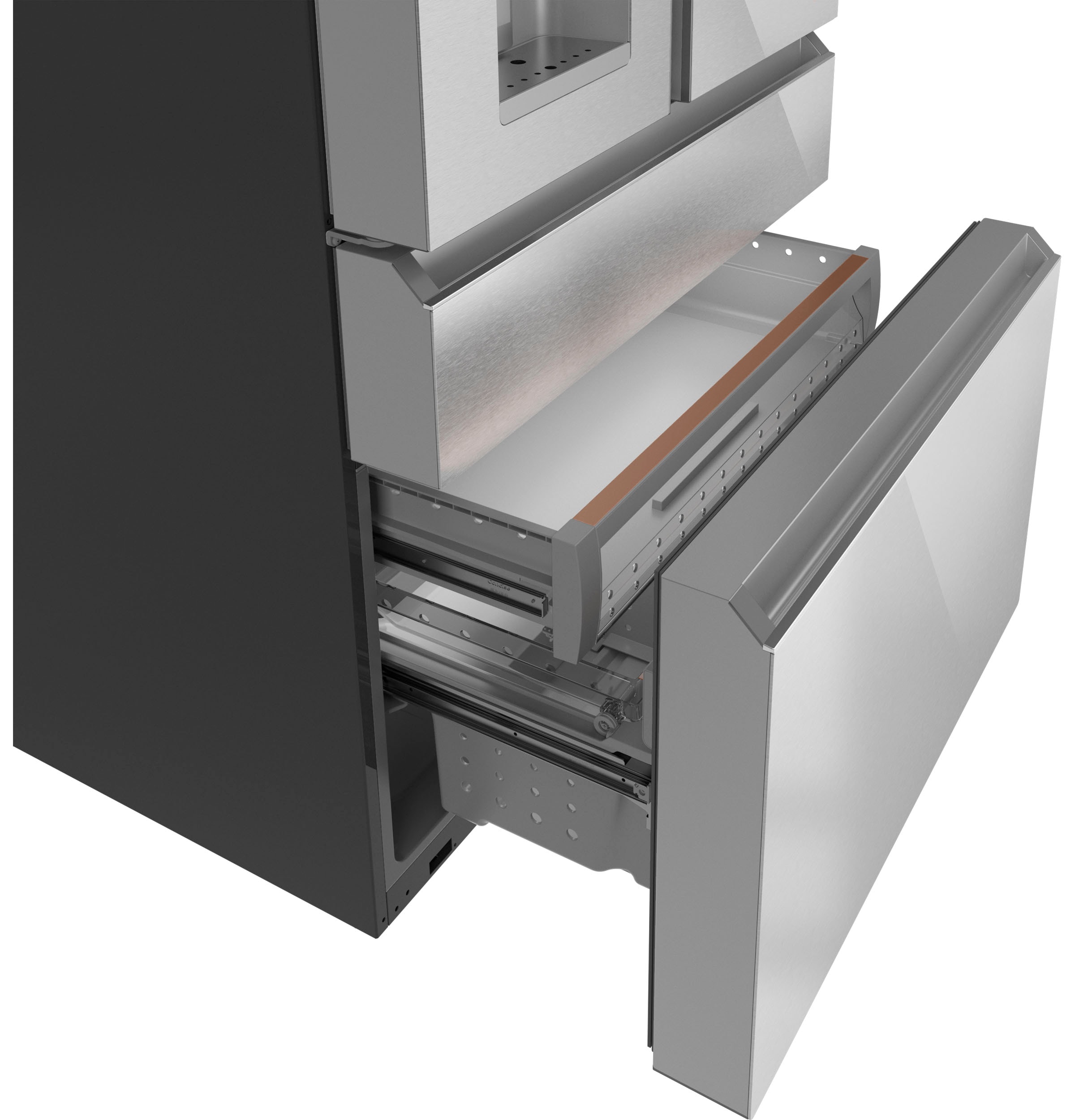 Refrigerador Francés Inteligente de 4 Puertas de 22.3 pies cúbicos de Profundidad de Mostrador con Fabricador de Hielo y Dispensador de Agua e Hielo (Color Platino) Certificado ENERGY STAR.