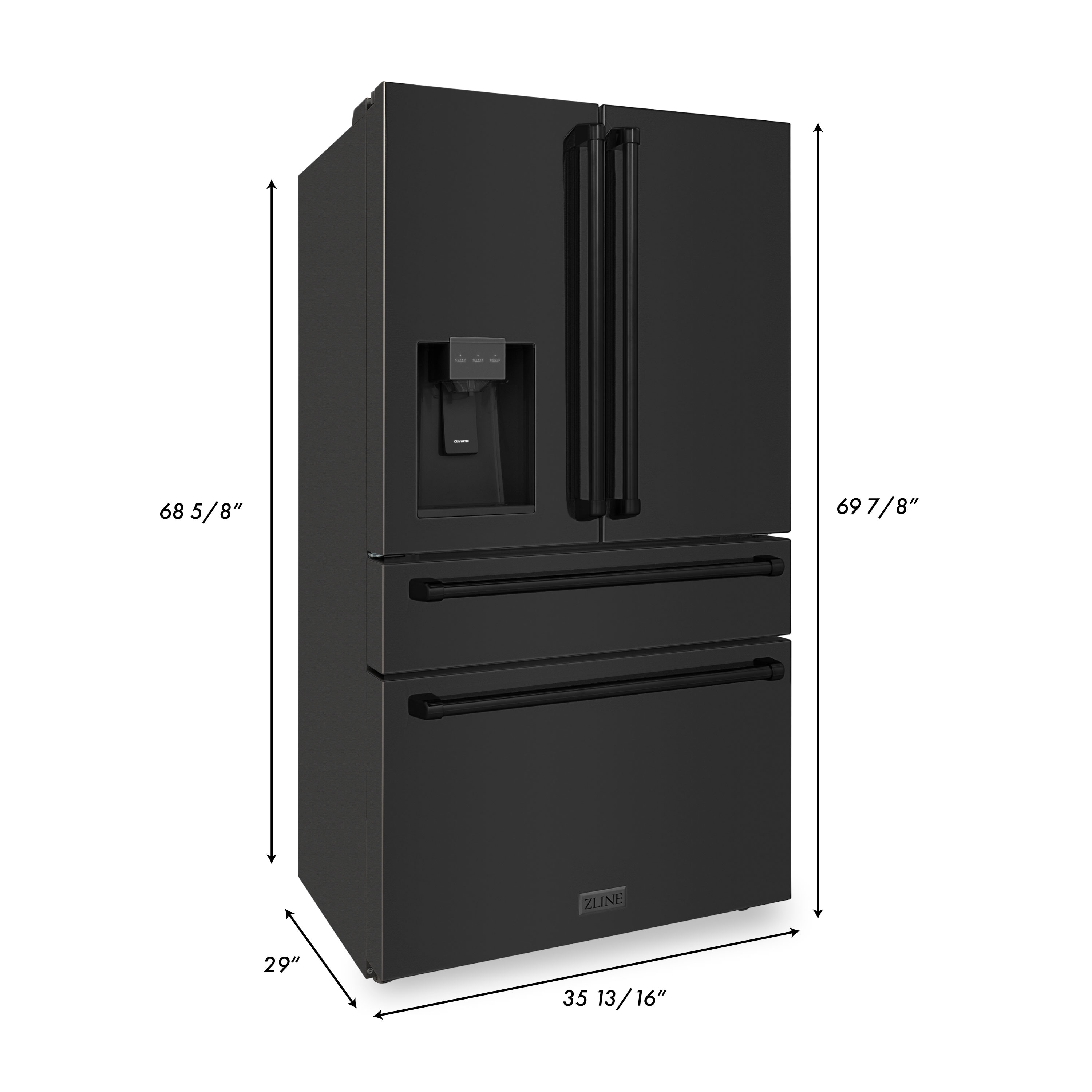 Refrigerador francés de puerta cuádruple de 21.6 pies cúbicos de profundidad de mostrador con fabricador de hielo y dispensador de agua (acero inoxidable negro resistente a las huellas dactilares) con certificación ENERGY STAR.