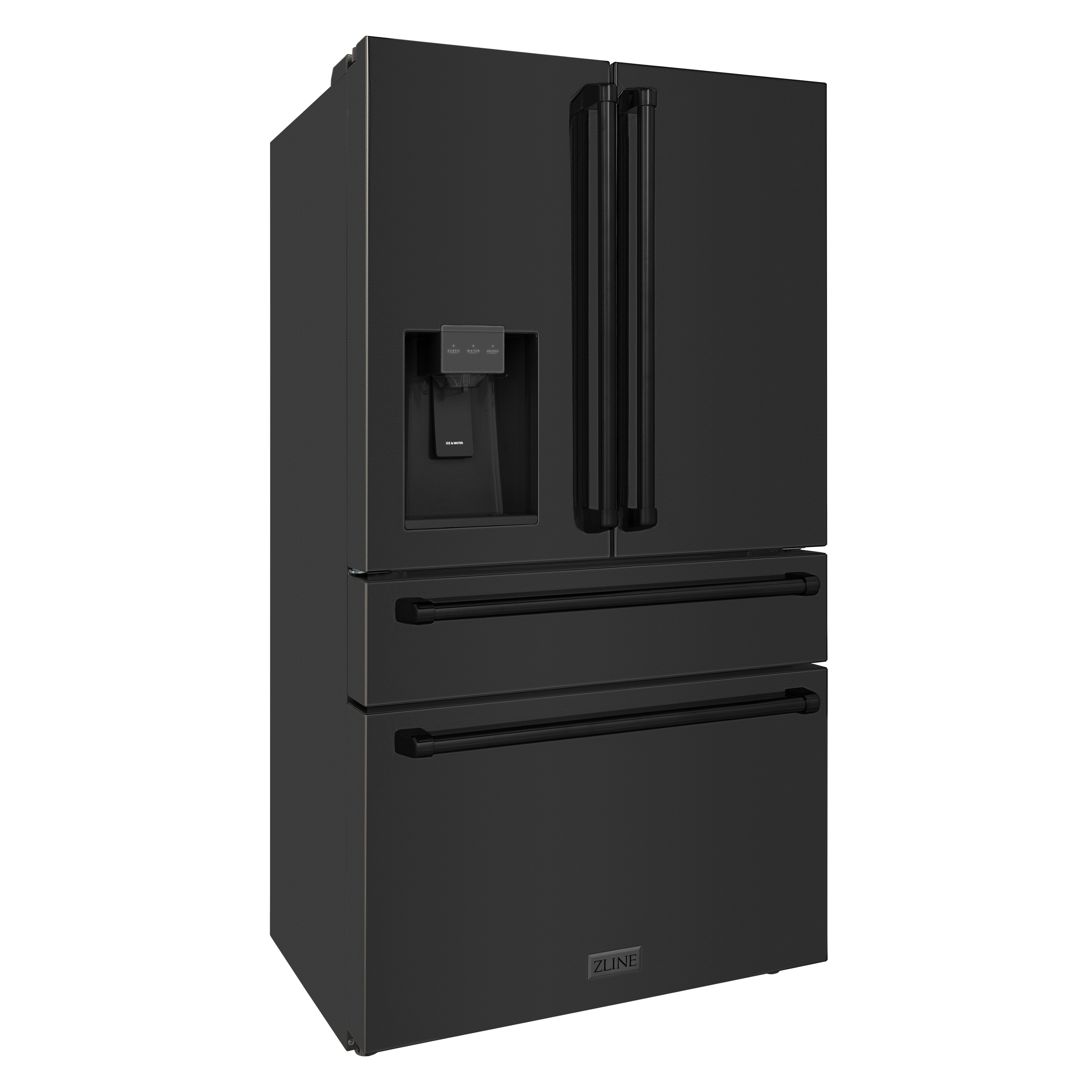Refrigerador francés de puerta cuádruple de 21.6 pies cúbicos de profundidad de mostrador con fabricador de hielo y dispensador de agua (acero inoxidable negro resistente a las huellas dactilares) con certificación ENERGY STAR.