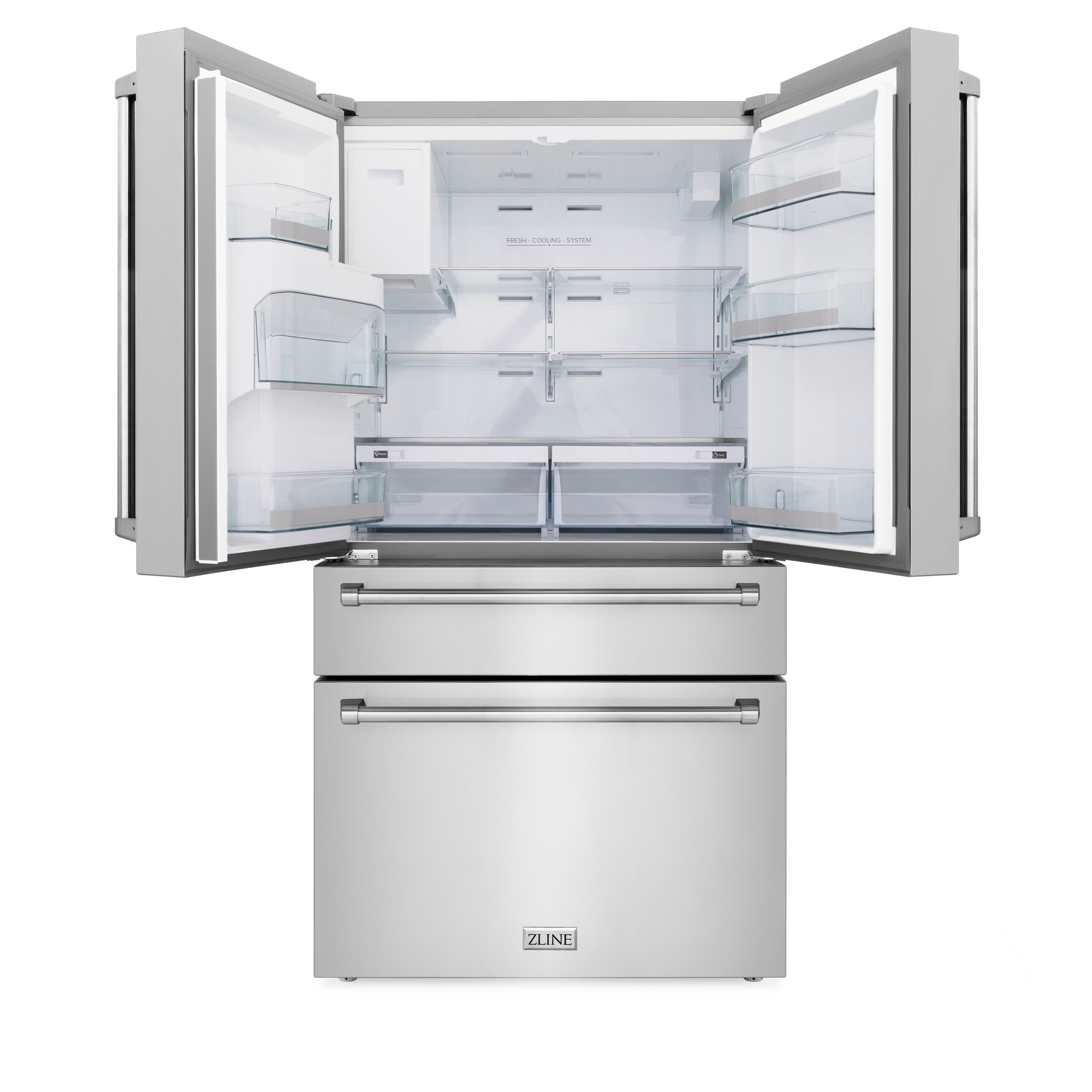 Refrigerador Francés de Puerta Cuádruple con Dispensador de Hielo y Agua (Acero Inoxidable Resistente a Huellas) Certificado ENERGY STAR con Profundidad de Mostrador de 21.6 pies cúbicos RFM-W-36 de ZLINE KITCHEN & BATH