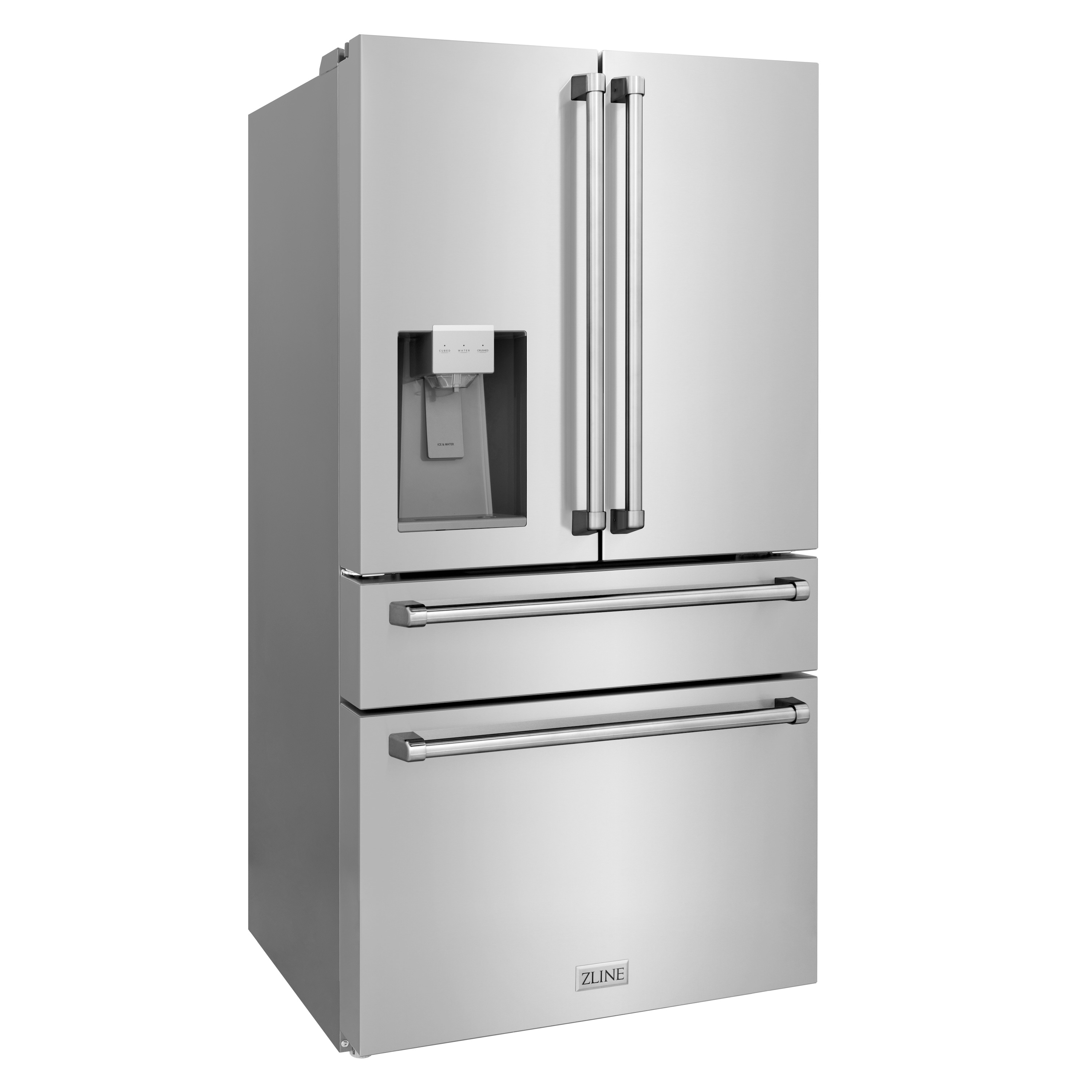 Refrigerador Francés de Puerta Cuádruple con Dispensador de Hielo y Agua (Acero Inoxidable Resistente a Huellas) Certificado ENERGY STAR con Profundidad de Mostrador de 21.6 pies cúbicos RFM-W-36 de ZLINE KITCHEN & BATH