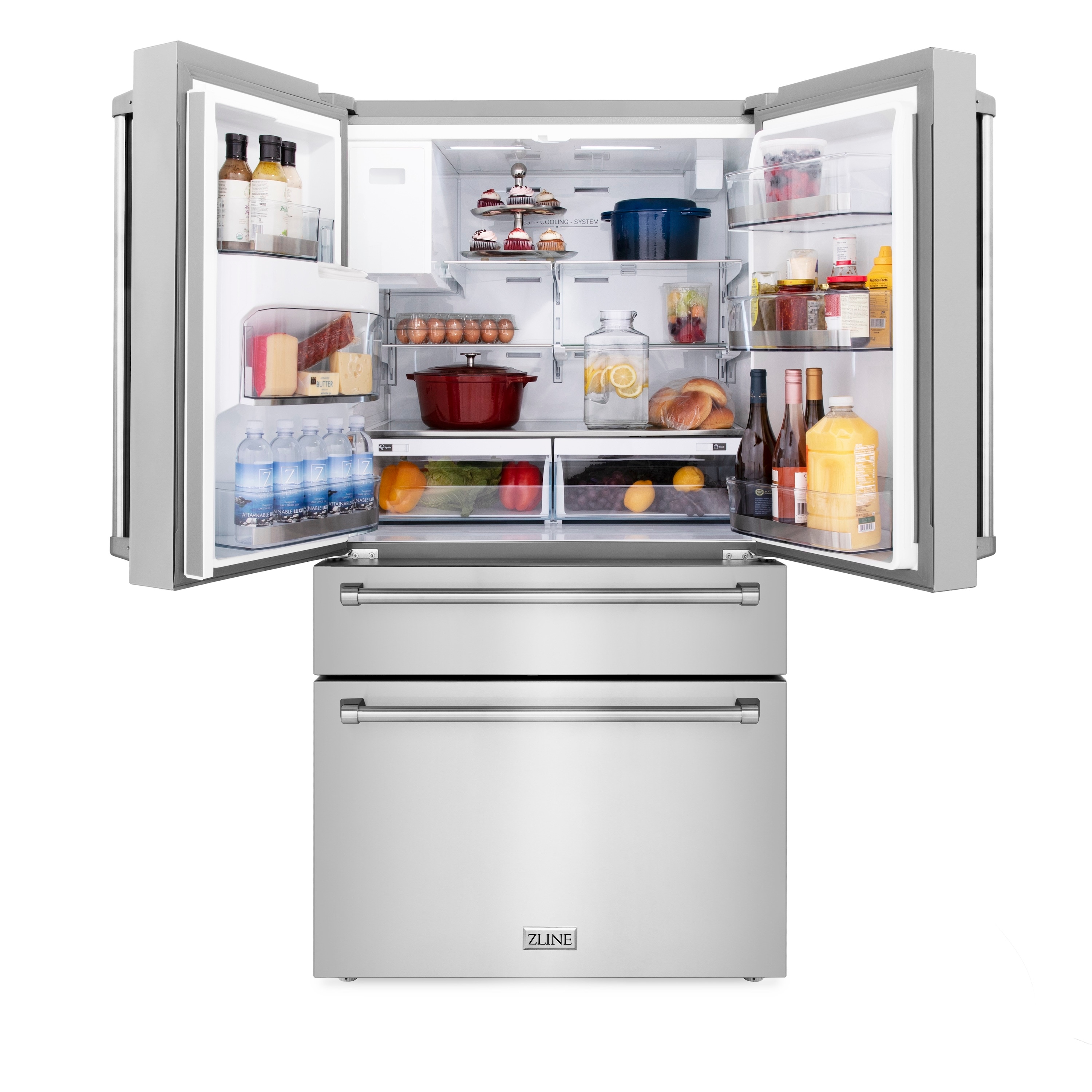 Refrigerador Francés de Puerta Cuádruple con Dispensador de Hielo y Agua (Acero Inoxidable Resistente a Huellas) Certificado ENERGY STAR con Profundidad de Mostrador de 21.6 pies cúbicos RFM-W-36 de ZLINE KITCHEN & BATH