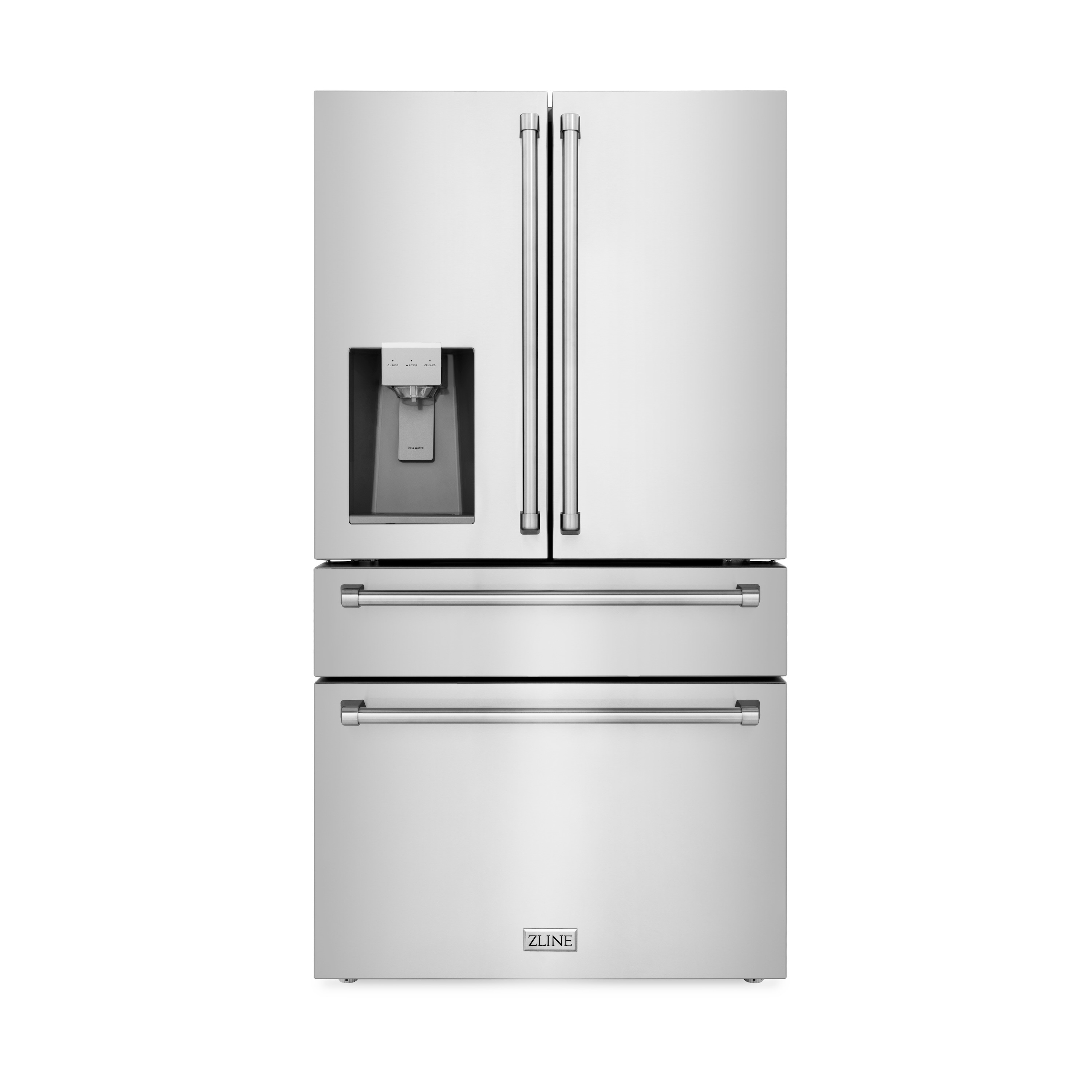 Refrigerador Francés de Puerta Cuádruple con Dispensador de Hielo y Agua (Acero Inoxidable Resistente a Huellas) Certificado ENERGY STAR con Profundidad de Mostrador de 21.6 pies cúbicos RFM-W-36 de ZLINE KITCHEN & BATH