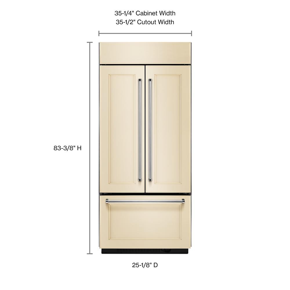 Refrigerador empotrado de puerta francesa estándar de 20.8 pies cúbicos de profundidad estándar de KitchenAid con máquina de hielo (listo para panel) KBFN506EPA