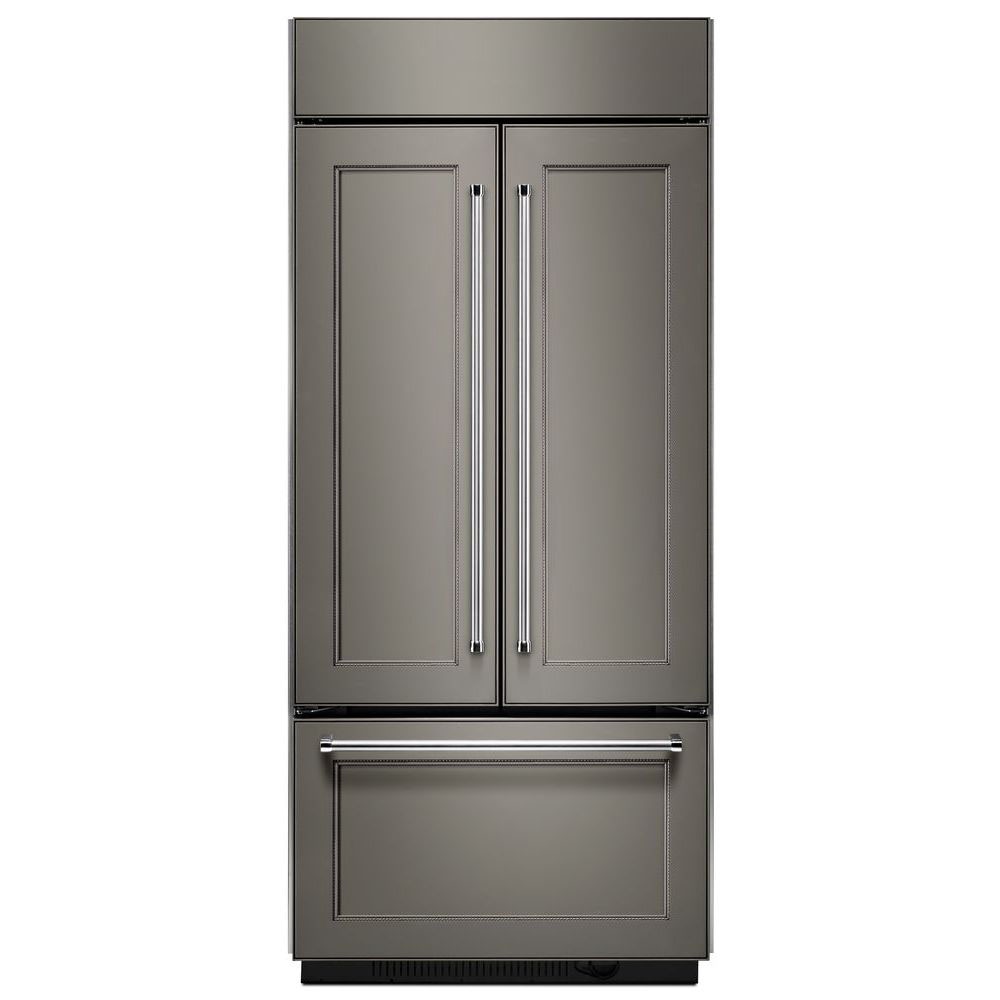 Refrigerador empotrado de puerta francesa estándar de 20.8 pies cúbicos de profundidad estándar de KitchenAid con máquina de hielo (listo para panel) KBFN506EPA