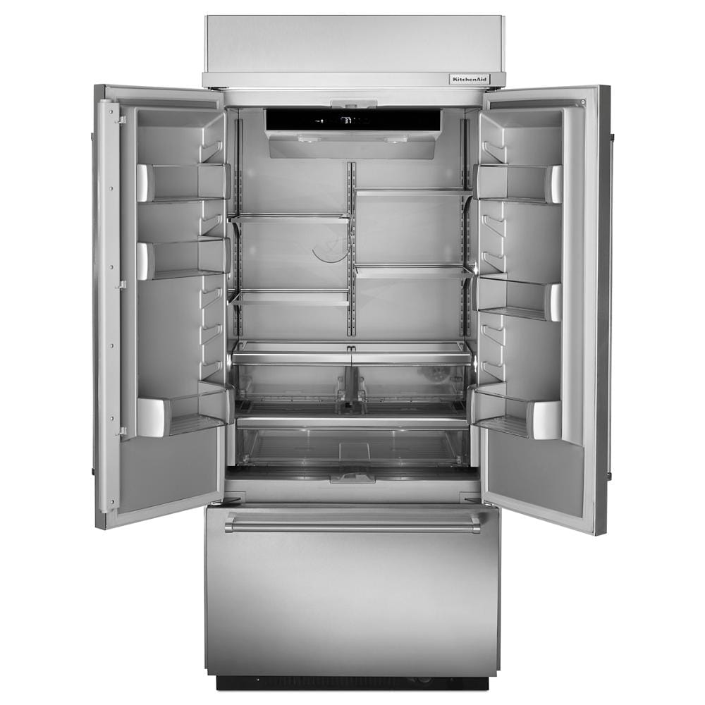 Refrigerador empotrado de puerta francesa estándar de 20.8 pies cúbicos de profundidad estándar de KitchenAid con máquina de hielo (listo para panel) KBFN506EPA
