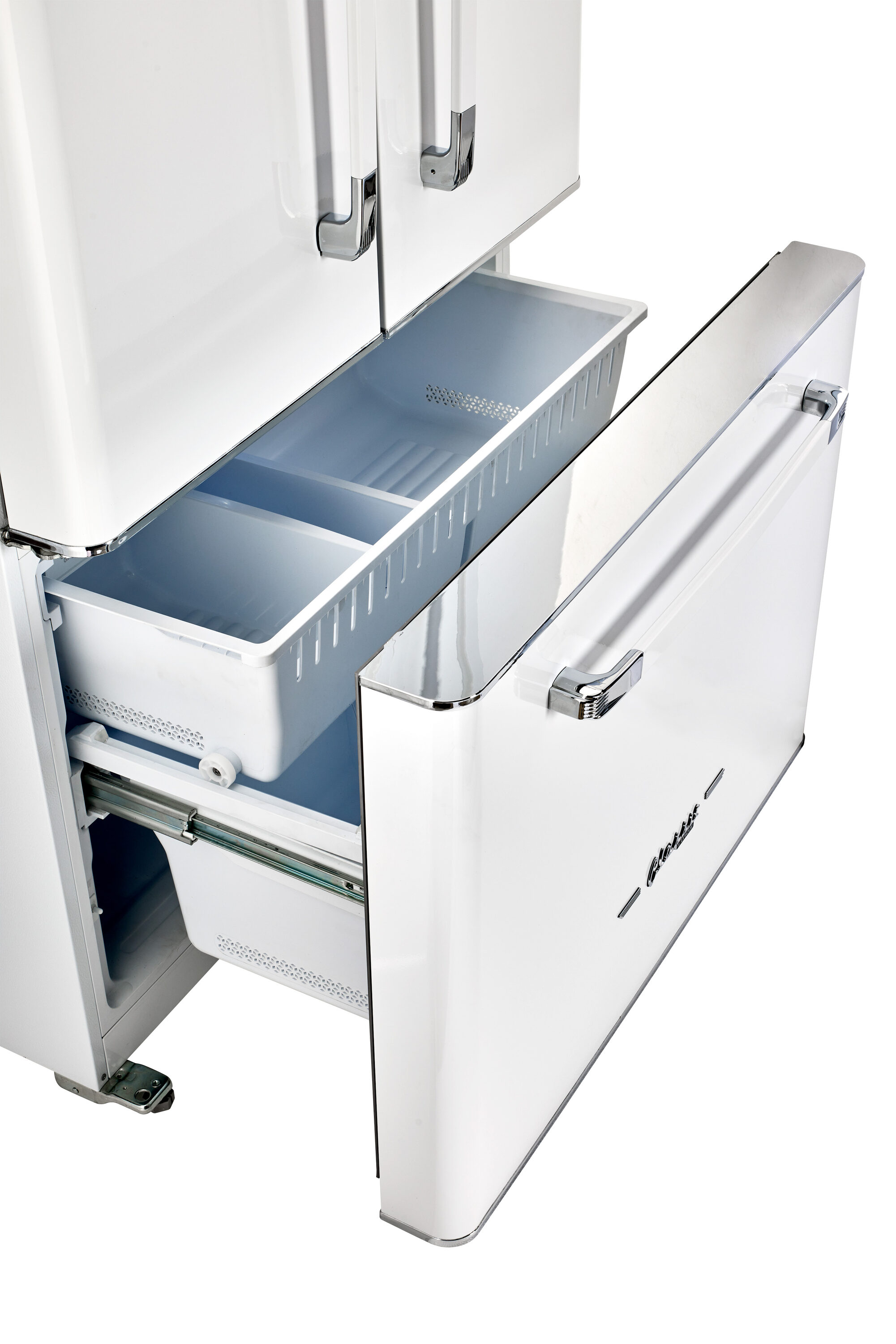 Refrigerador francés de puertas congelador de hielo en color malvavisco UNIQUE Clásico Retro de 21.4 pies cúbicos de profundidad de mostrador con dispensador de hielo. Certificado ENERGY STAR.