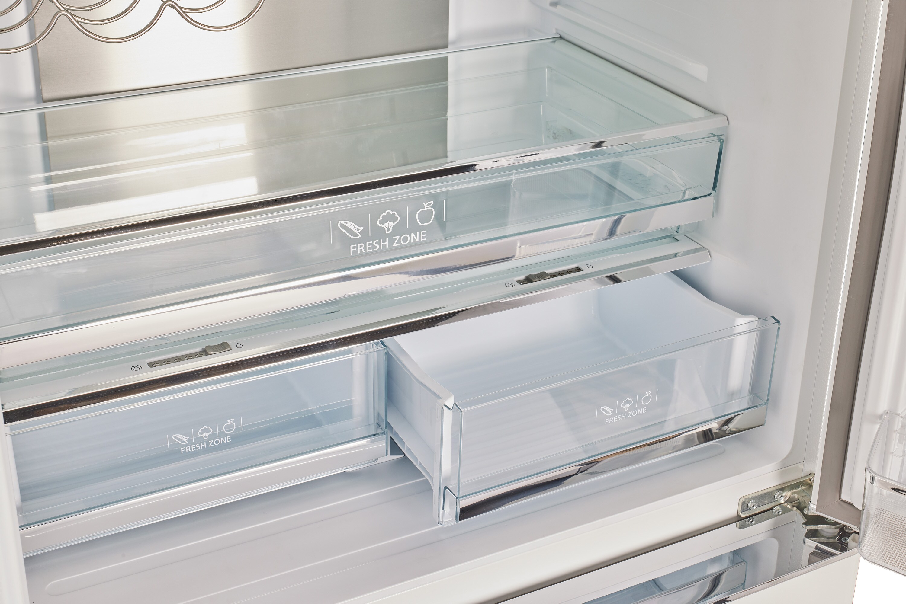Refrigerador francés de puertas congelador de hielo en color malvavisco UNIQUE Clásico Retro de 21.4 pies cúbicos de profundidad de mostrador con dispensador de hielo. Certificado ENERGY STAR.