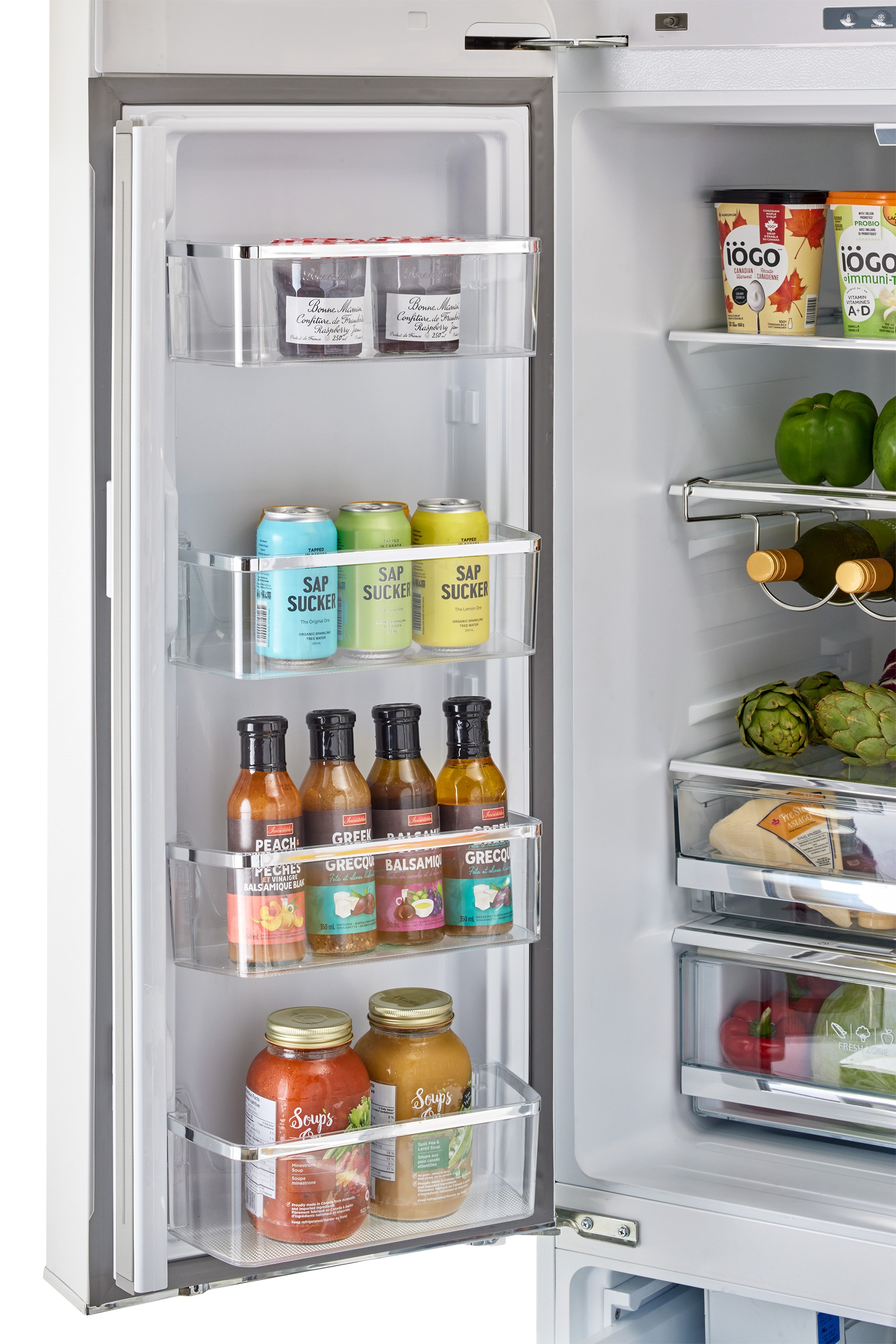 Refrigerador francés de puertas congelador de hielo en color malvavisco UNIQUE Clásico Retro de 21.4 pies cúbicos de profundidad de mostrador con dispensador de hielo. Certificado ENERGY STAR.